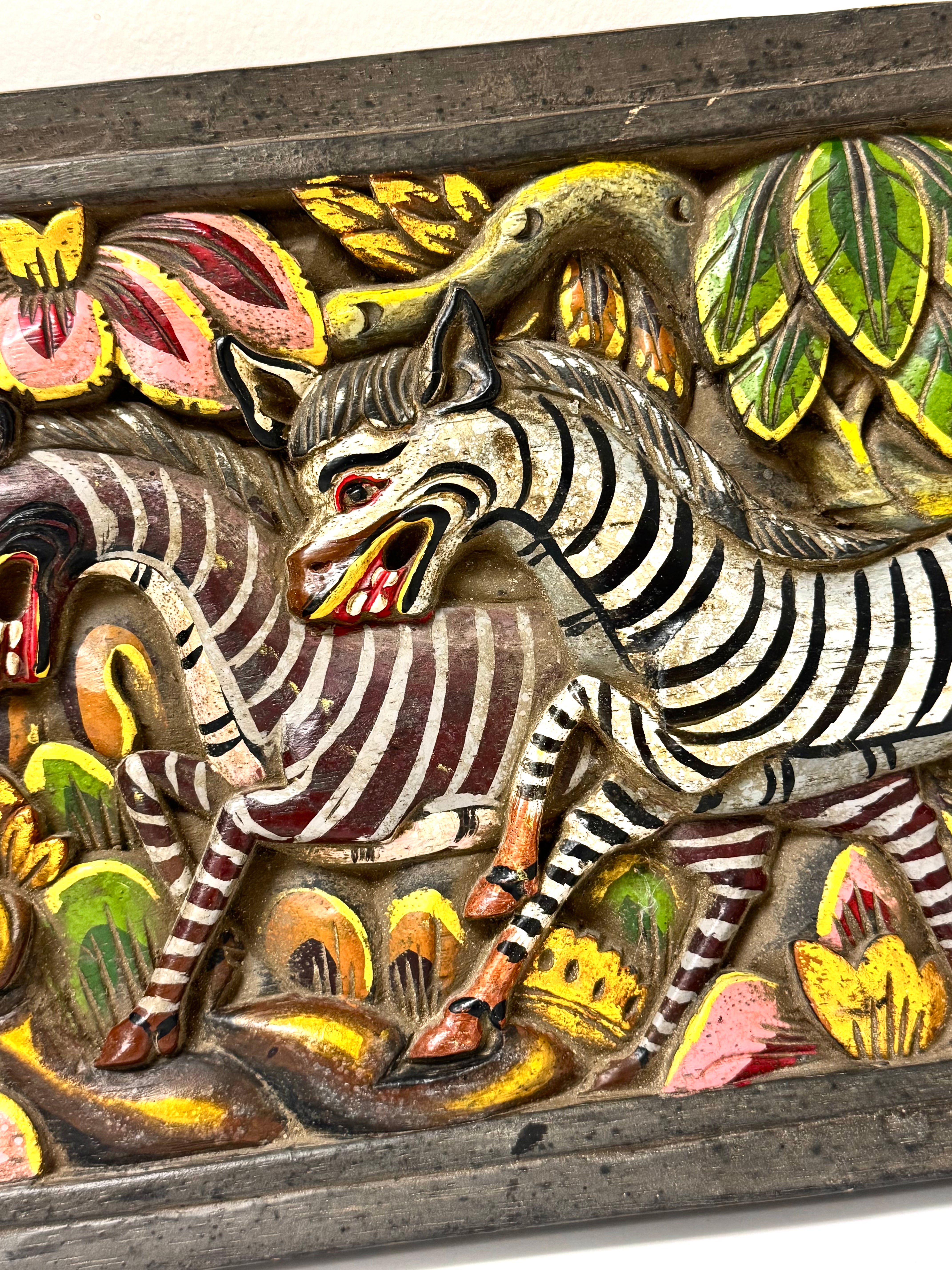 Indonesian Carved Wood Jungle Panel