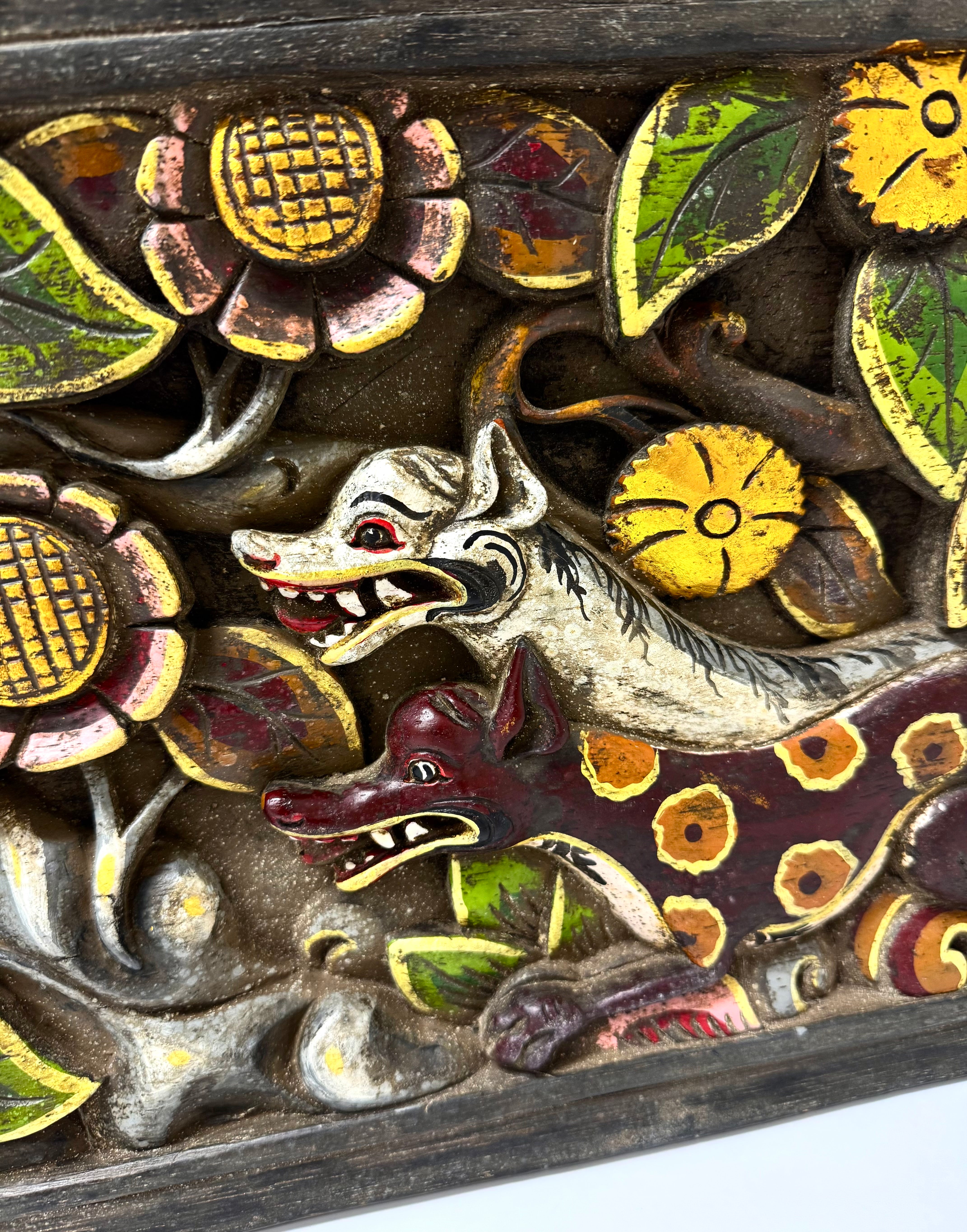 Indonesian Carved Wood Jungle Panel