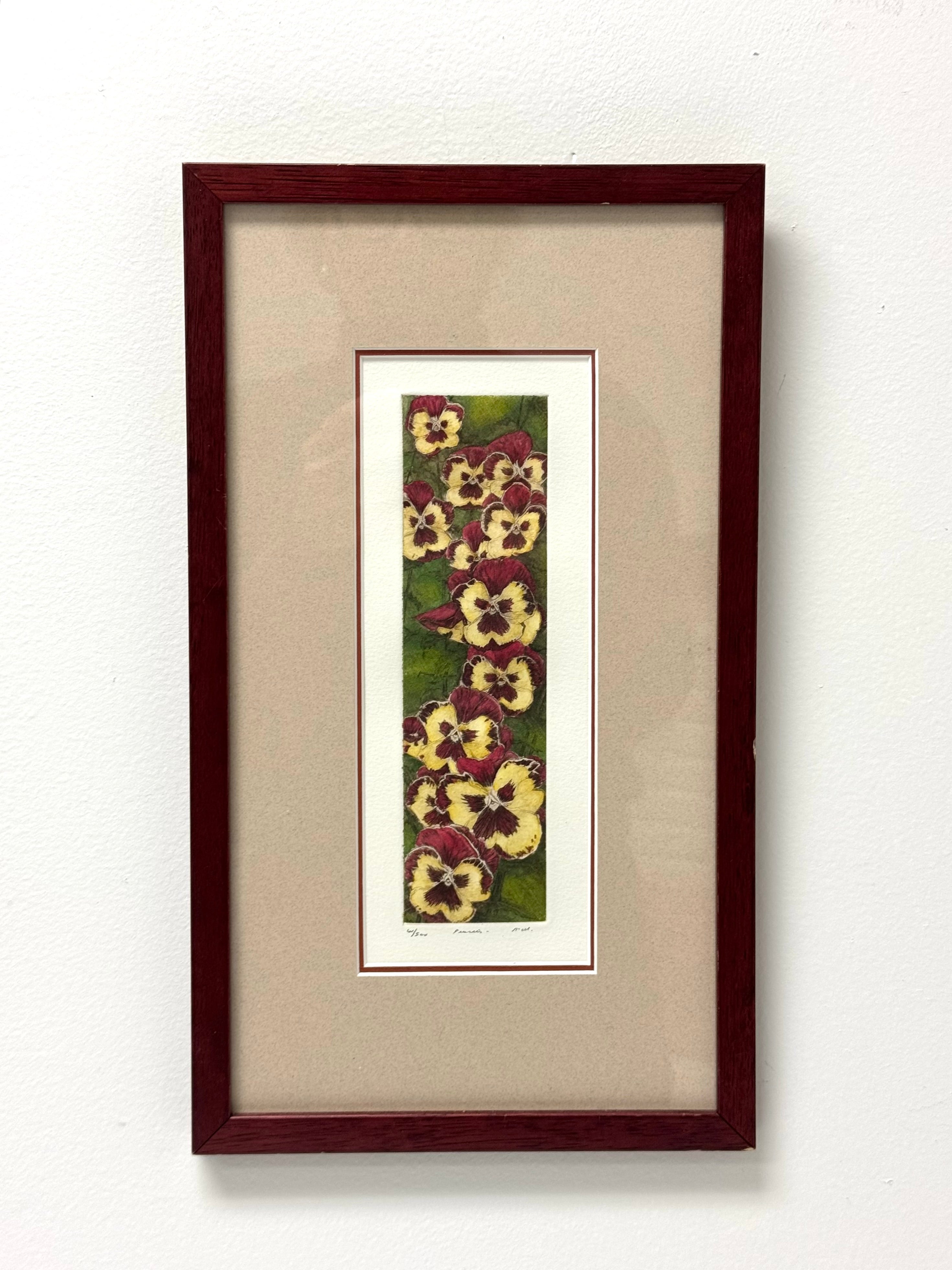 'Pansies' Hand-inked Watercolour Print