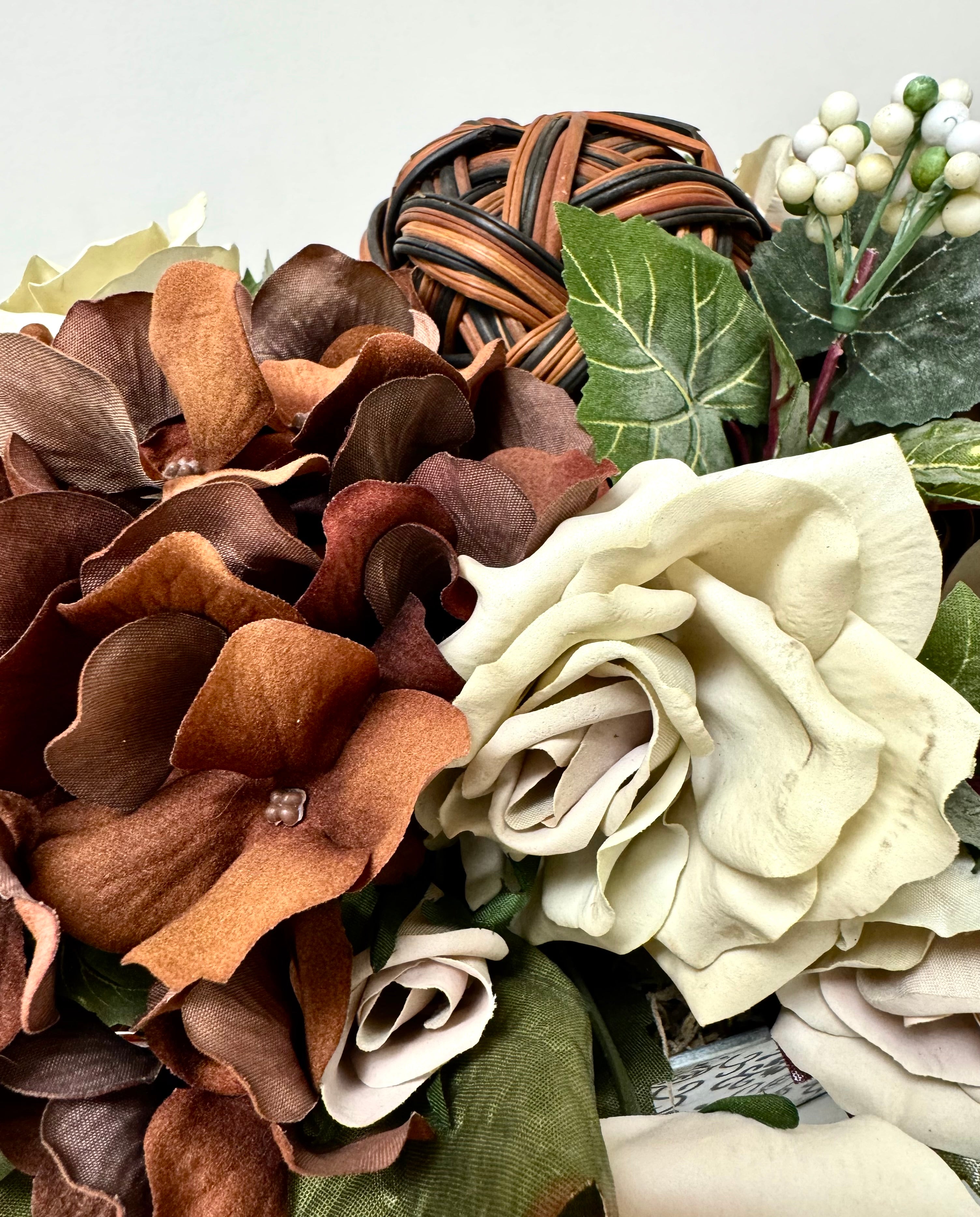 NEW Greige Roses & Brown Hydrangeas Floral Arrangement