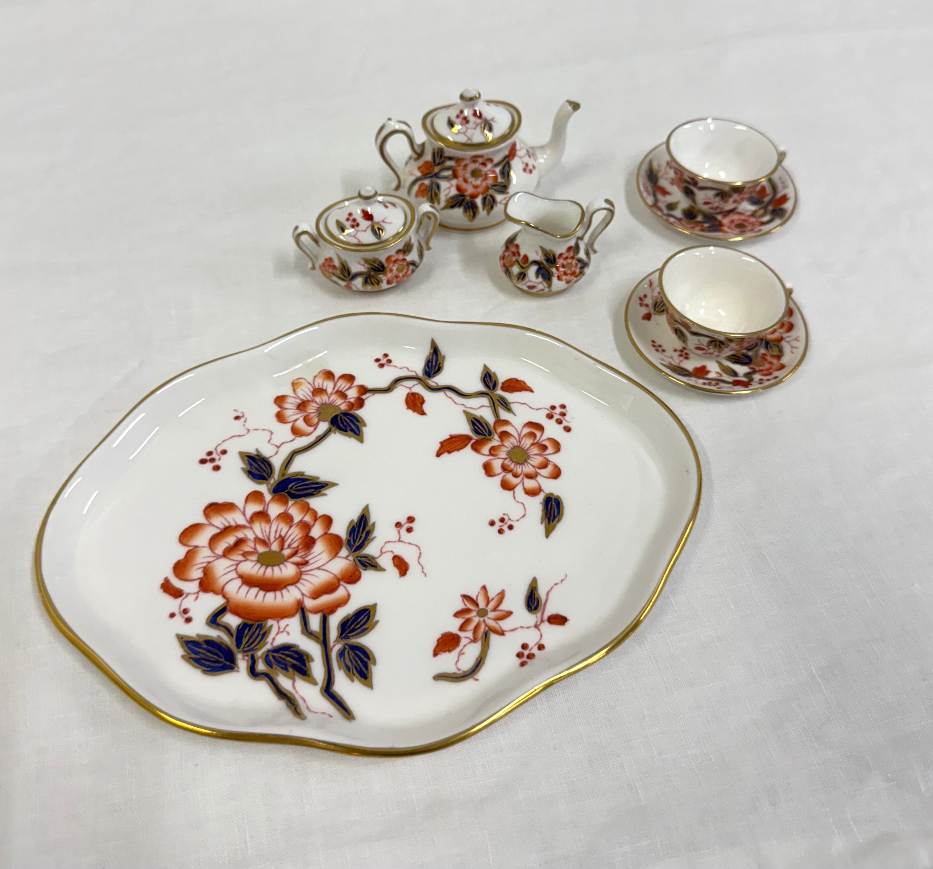 CROWN STAFFORDSHIRE 'Imari Coral' Miniature Tea Set