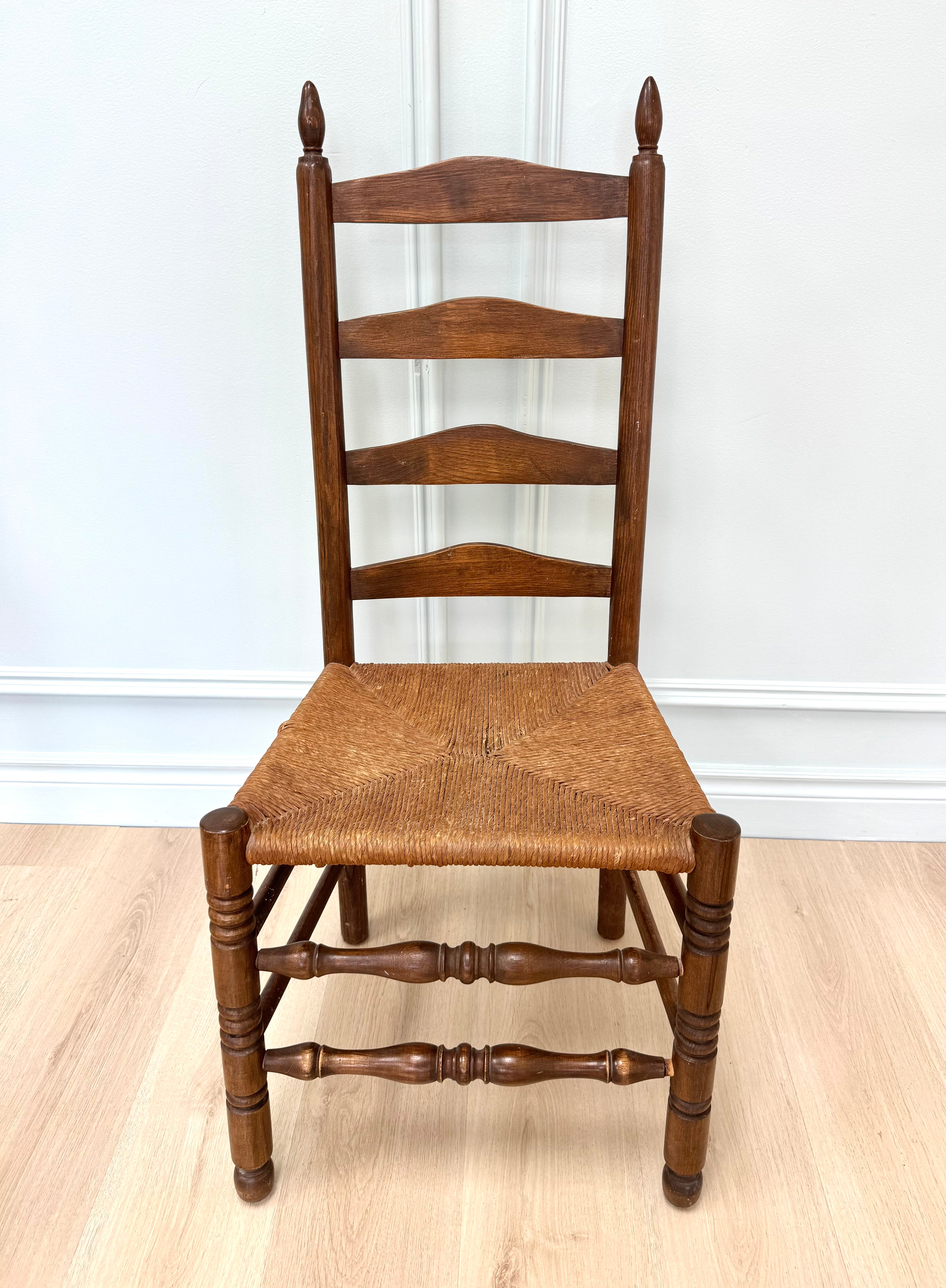 Vintage Ladderback Chair with Rush Seat