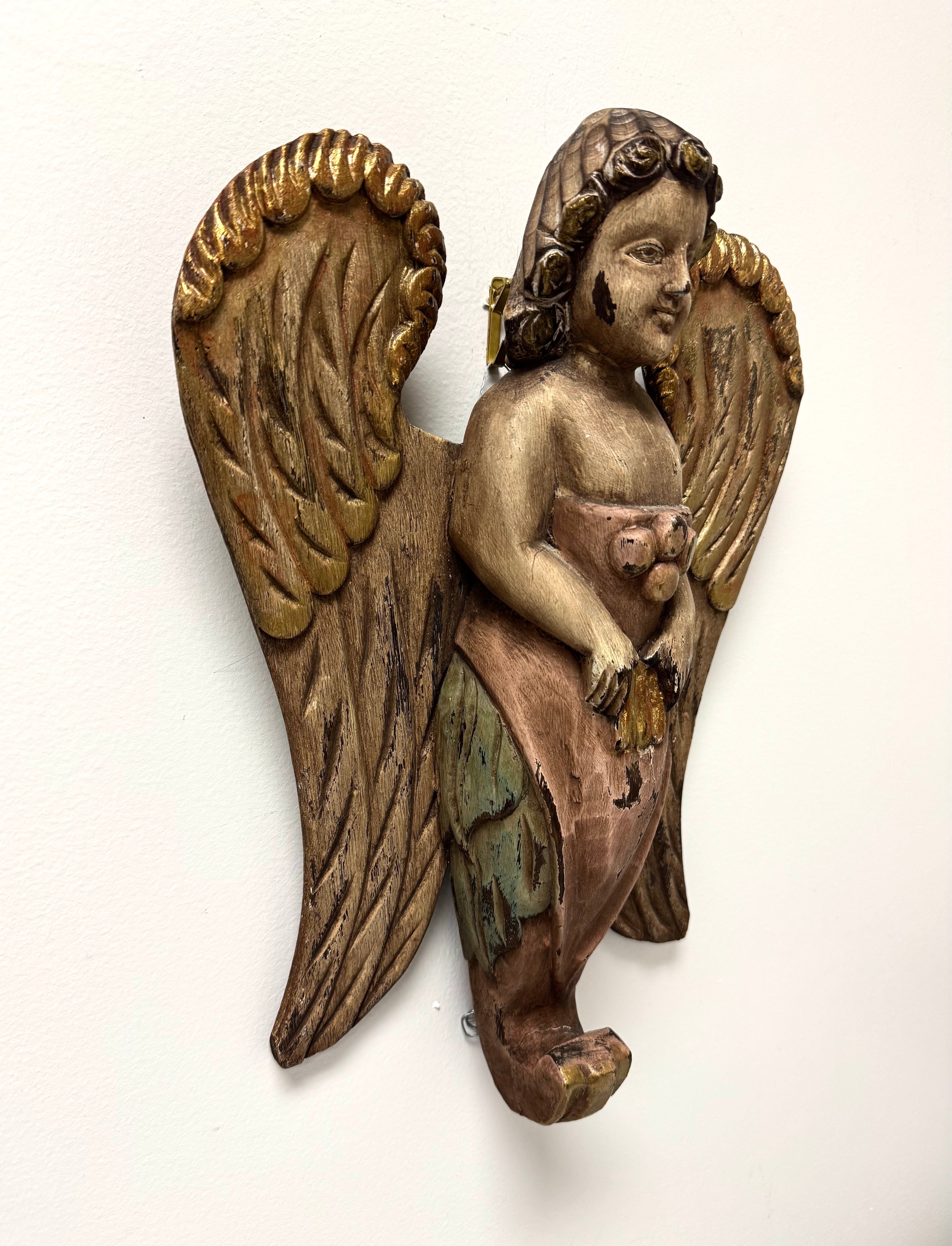 Hand-carved Wooden Angel Wall Decor
