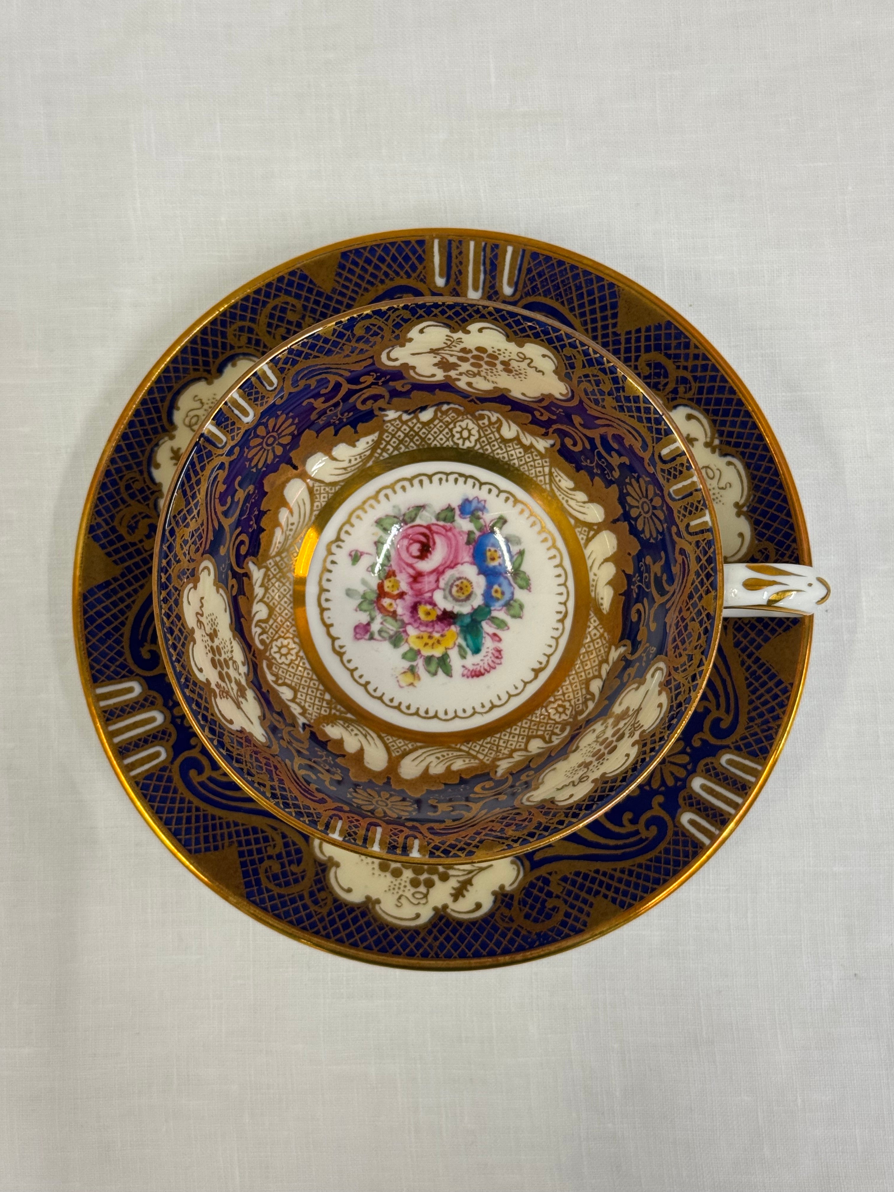 CROWN STAFFORDSHIRE Cobalt Filigree Cup & Saucer