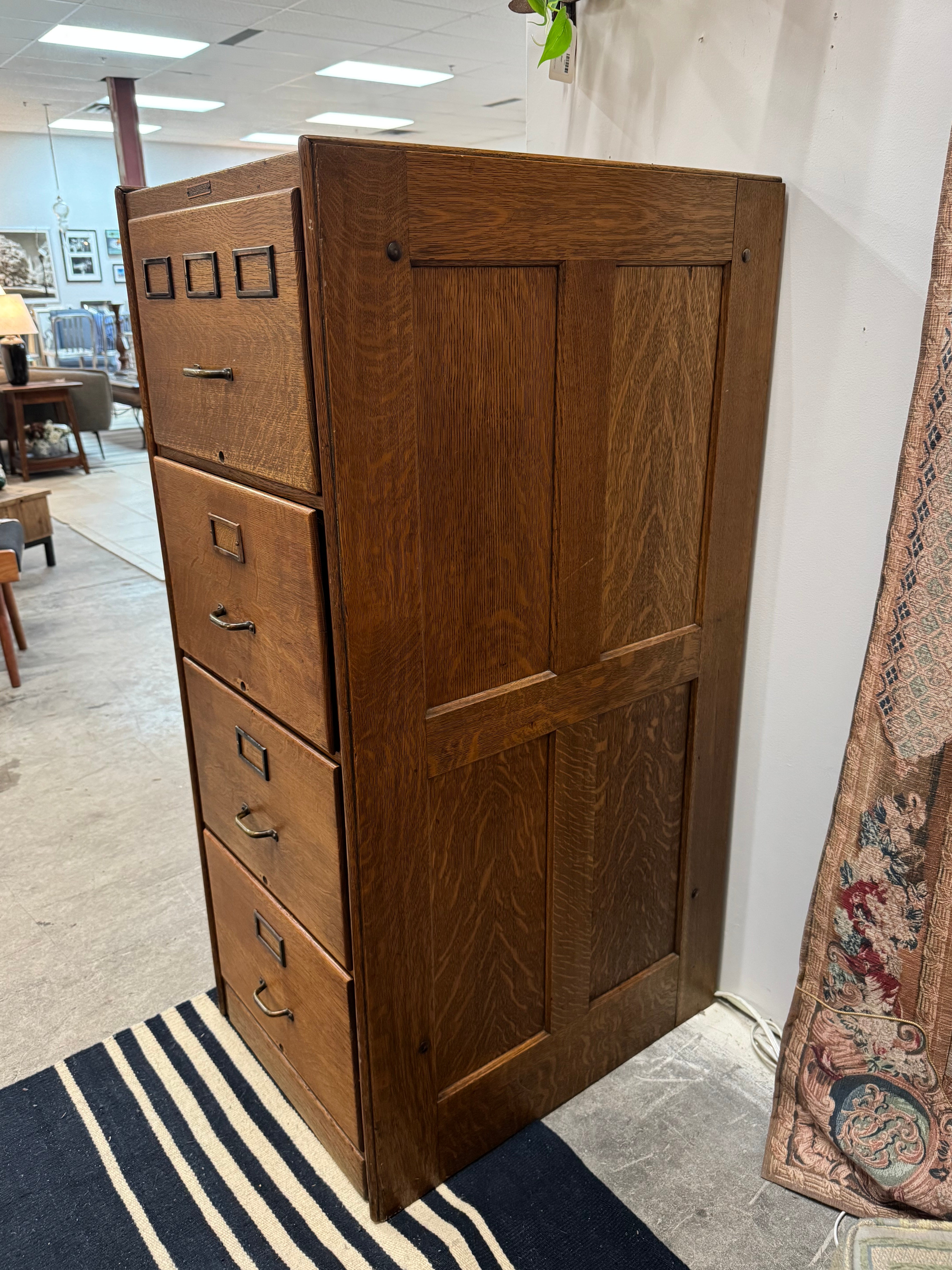 Antique HENRY & ADAMS Oak File Cabinet