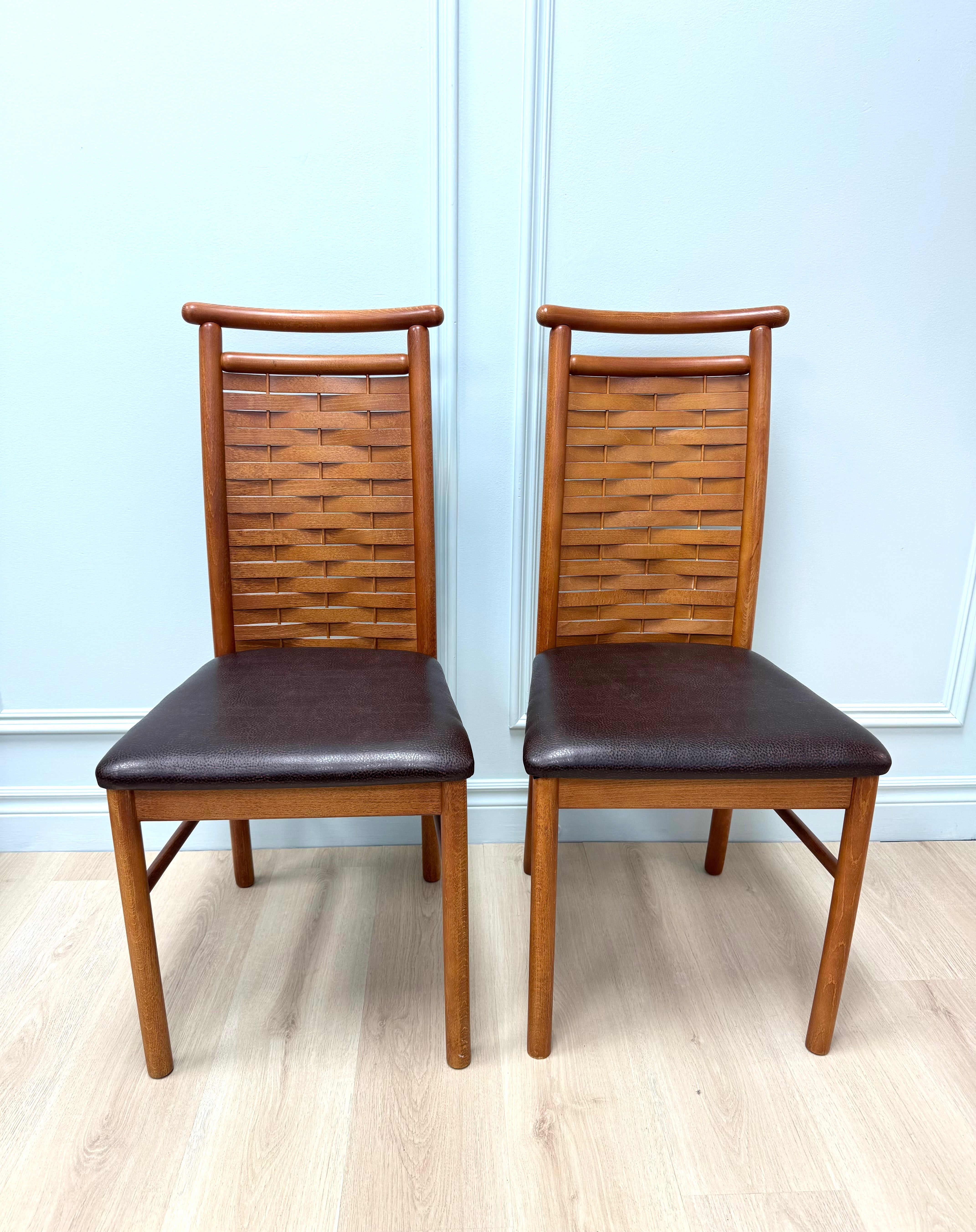 Solid Beech Woven-back Dining Chairs Set of 2
