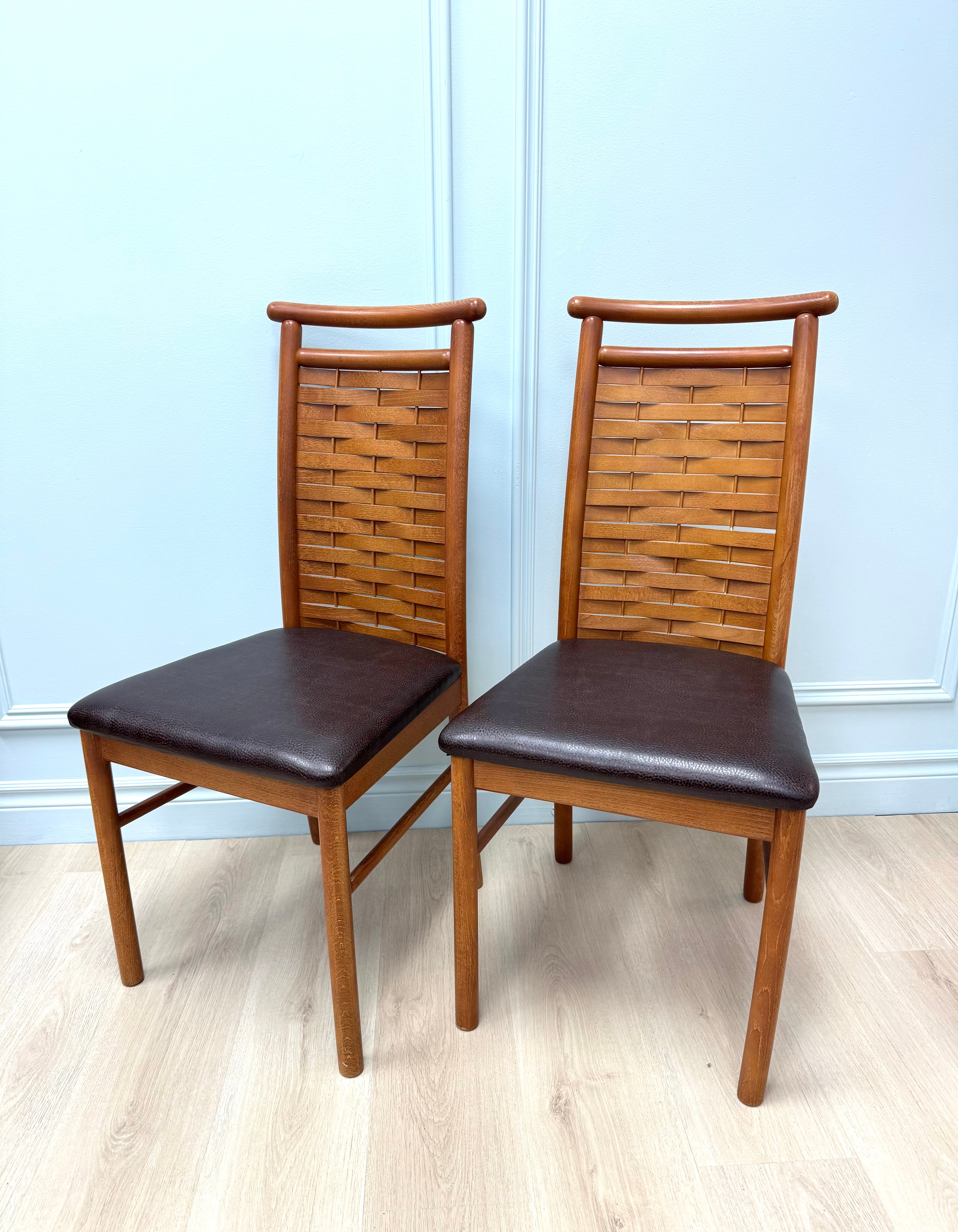 Solid Beech Woven-back Dining Chairs Set of 2