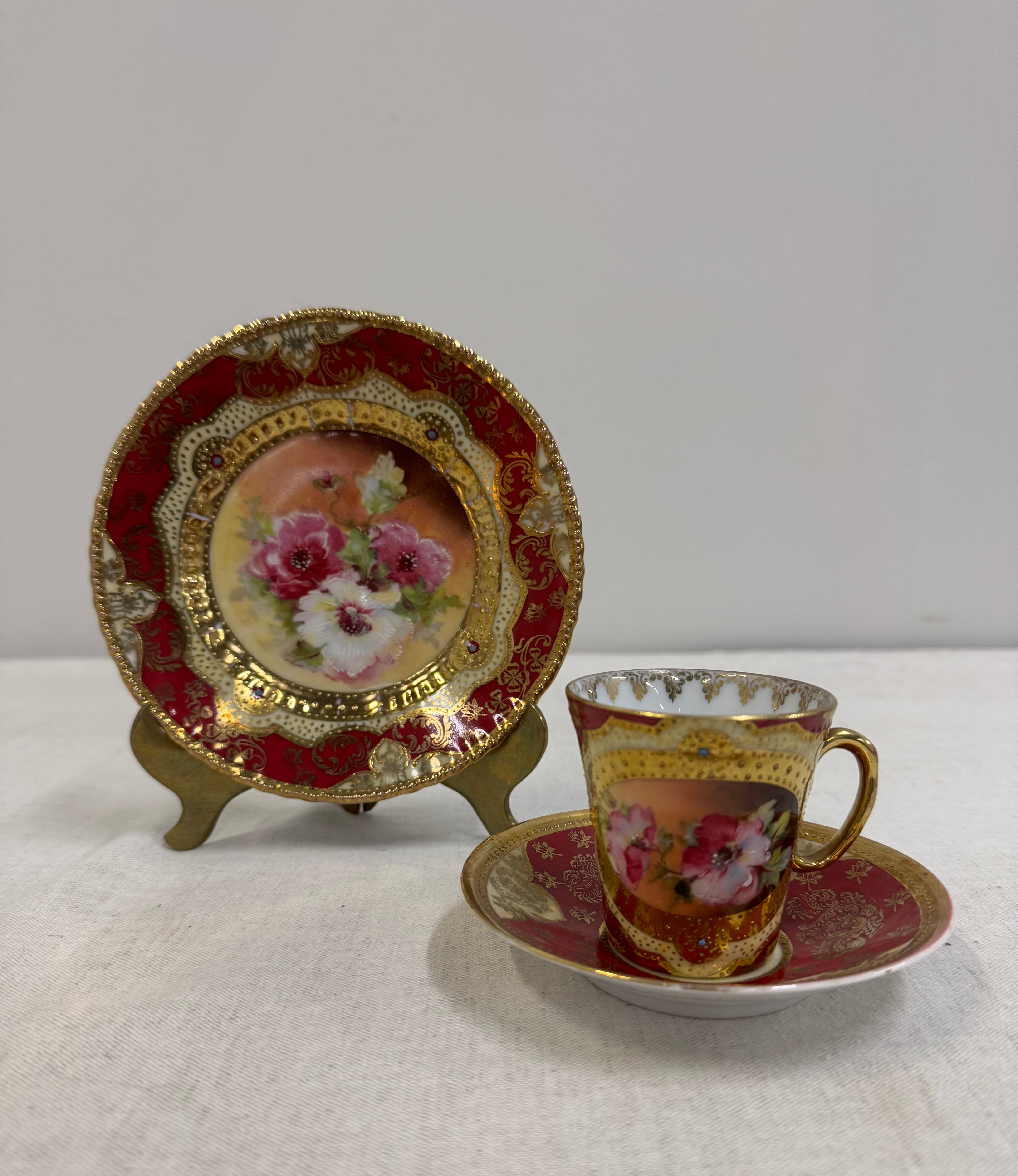 Antique SEVRES Demitasse Cup & Saucer and Plate Set