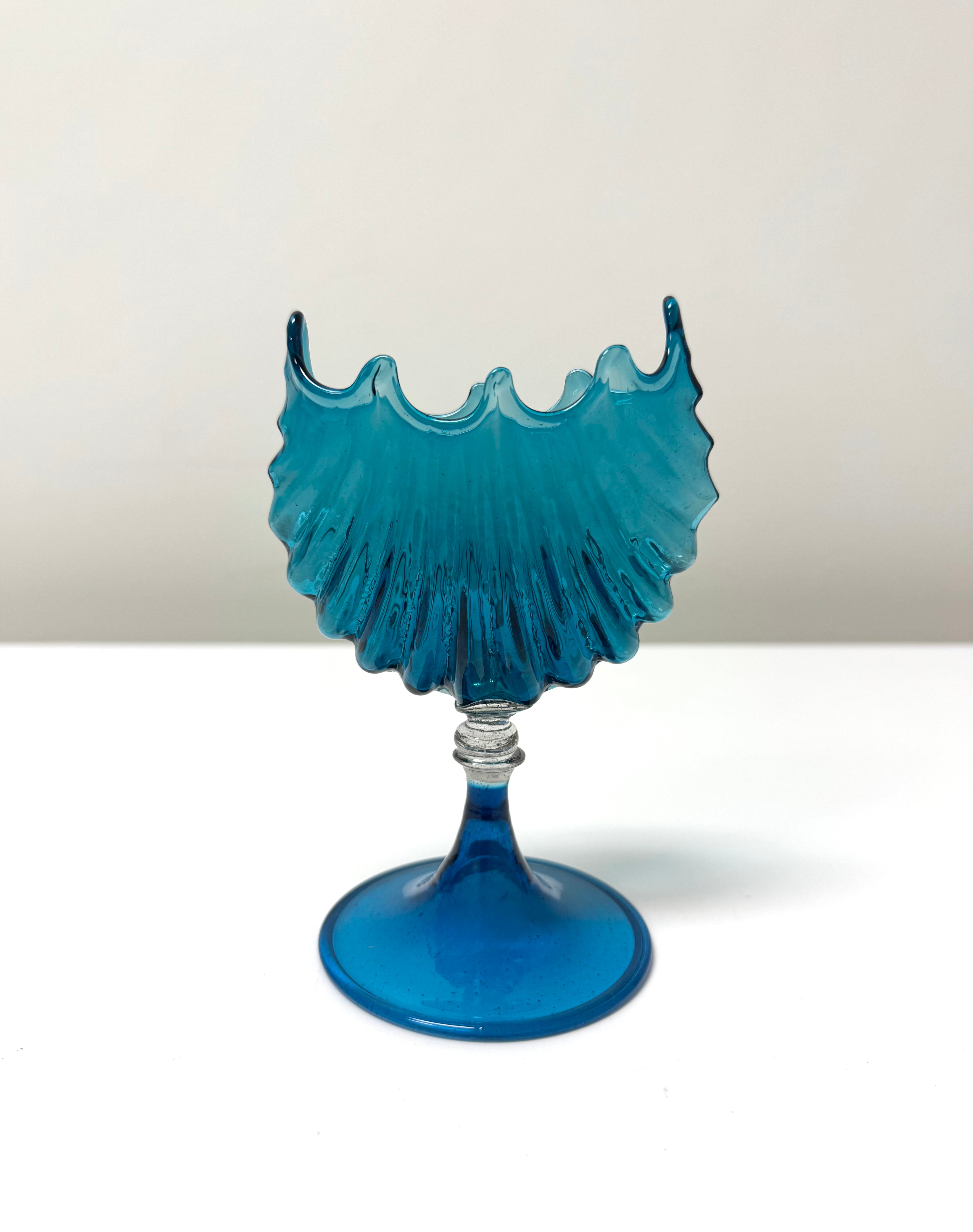 MURANO Sea Blue Scalloped Compote