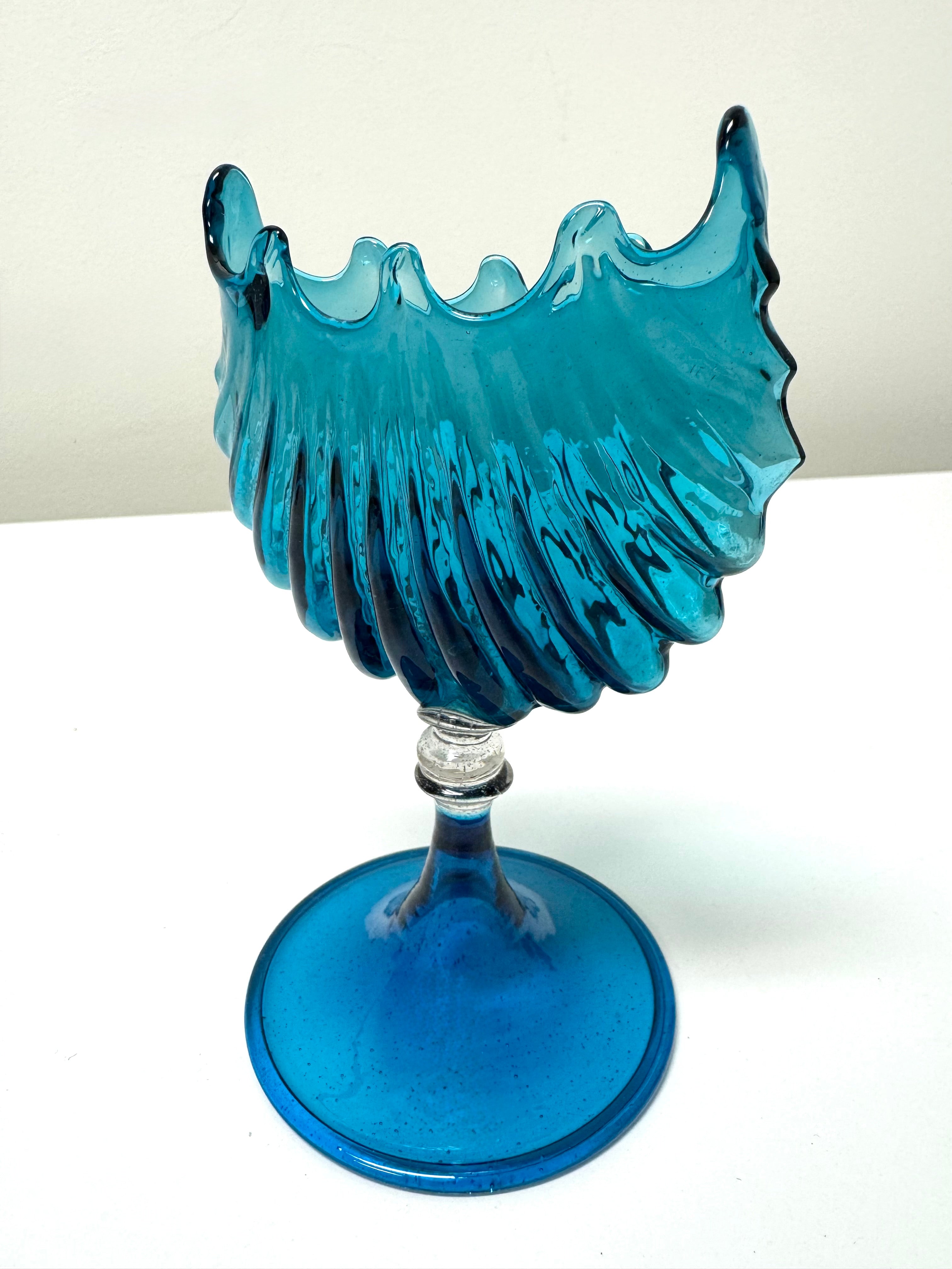 MURANO Sea Blue Scalloped Compote