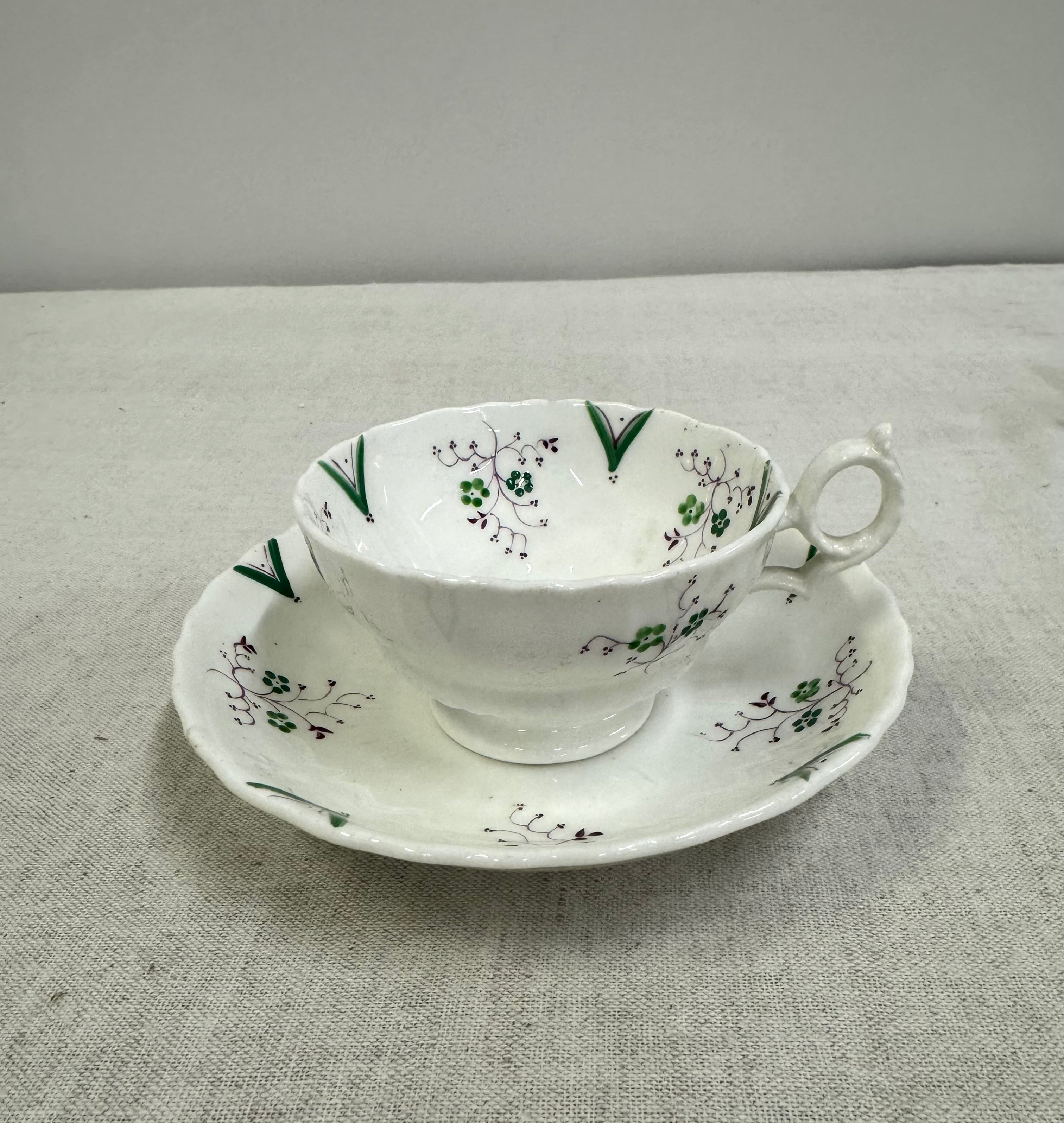 Antique Sprigware Cornflower Cup & Saucer