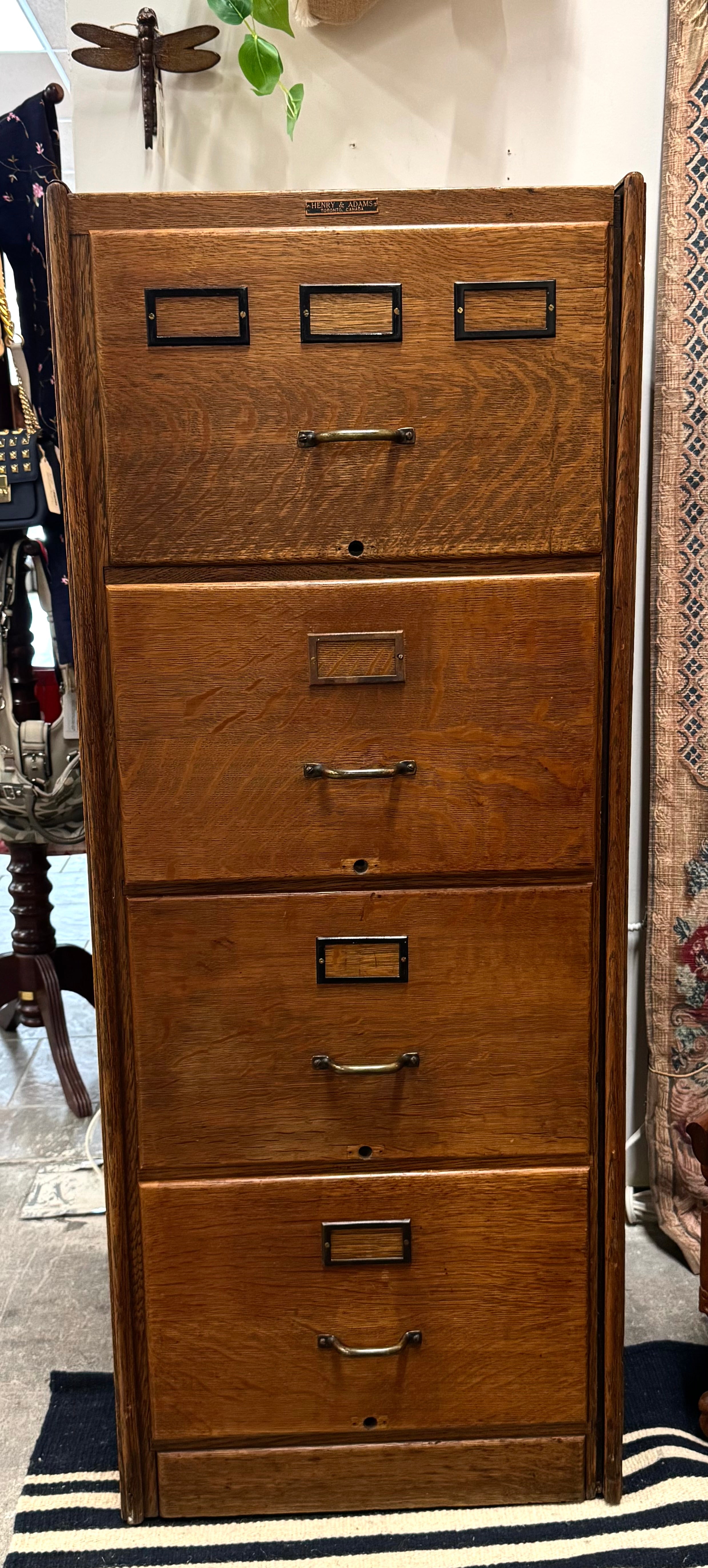 Antique HENRY & ADAMS Oak File Cabinet