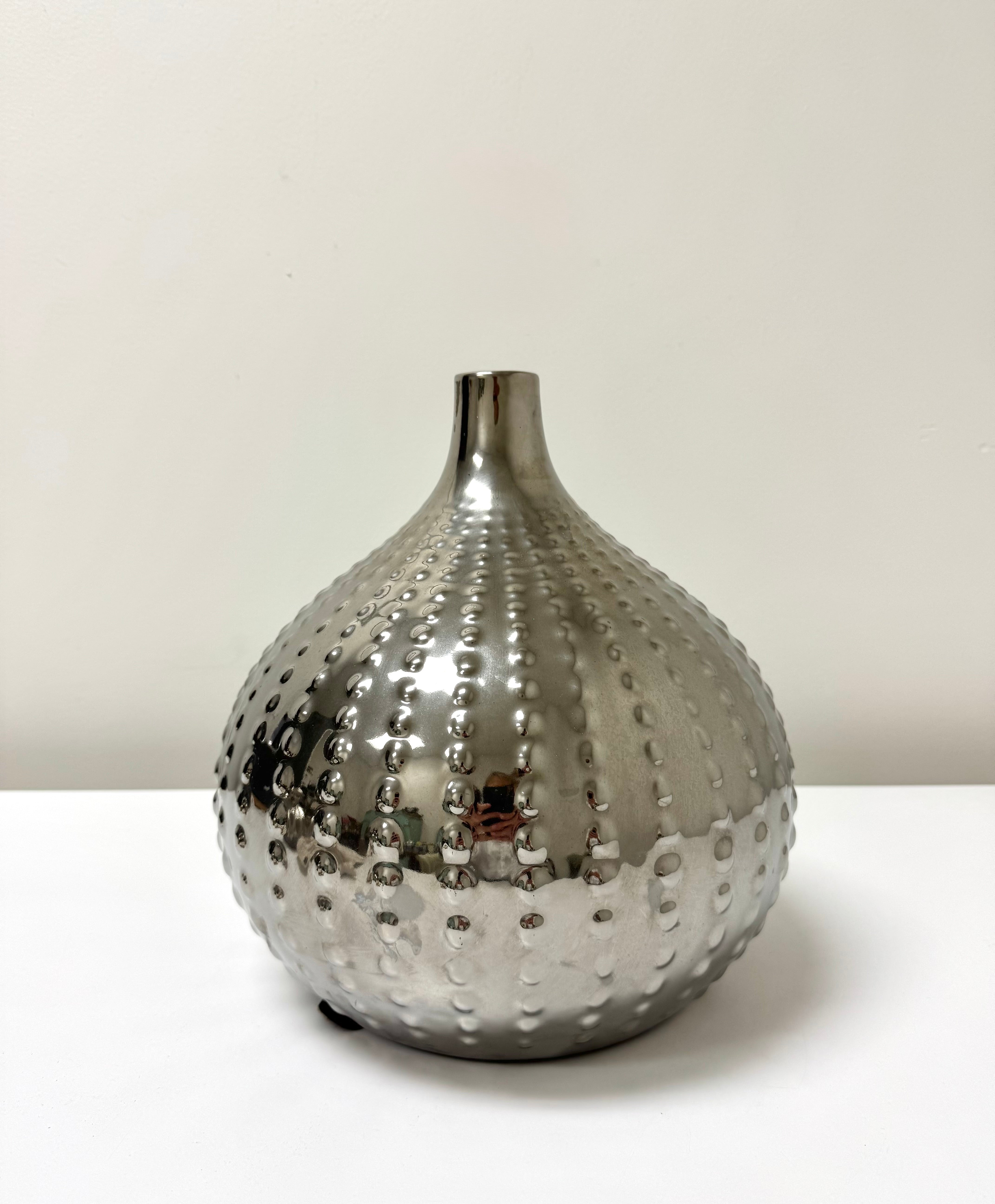 Silver Hammered Dot Ceramic Vase