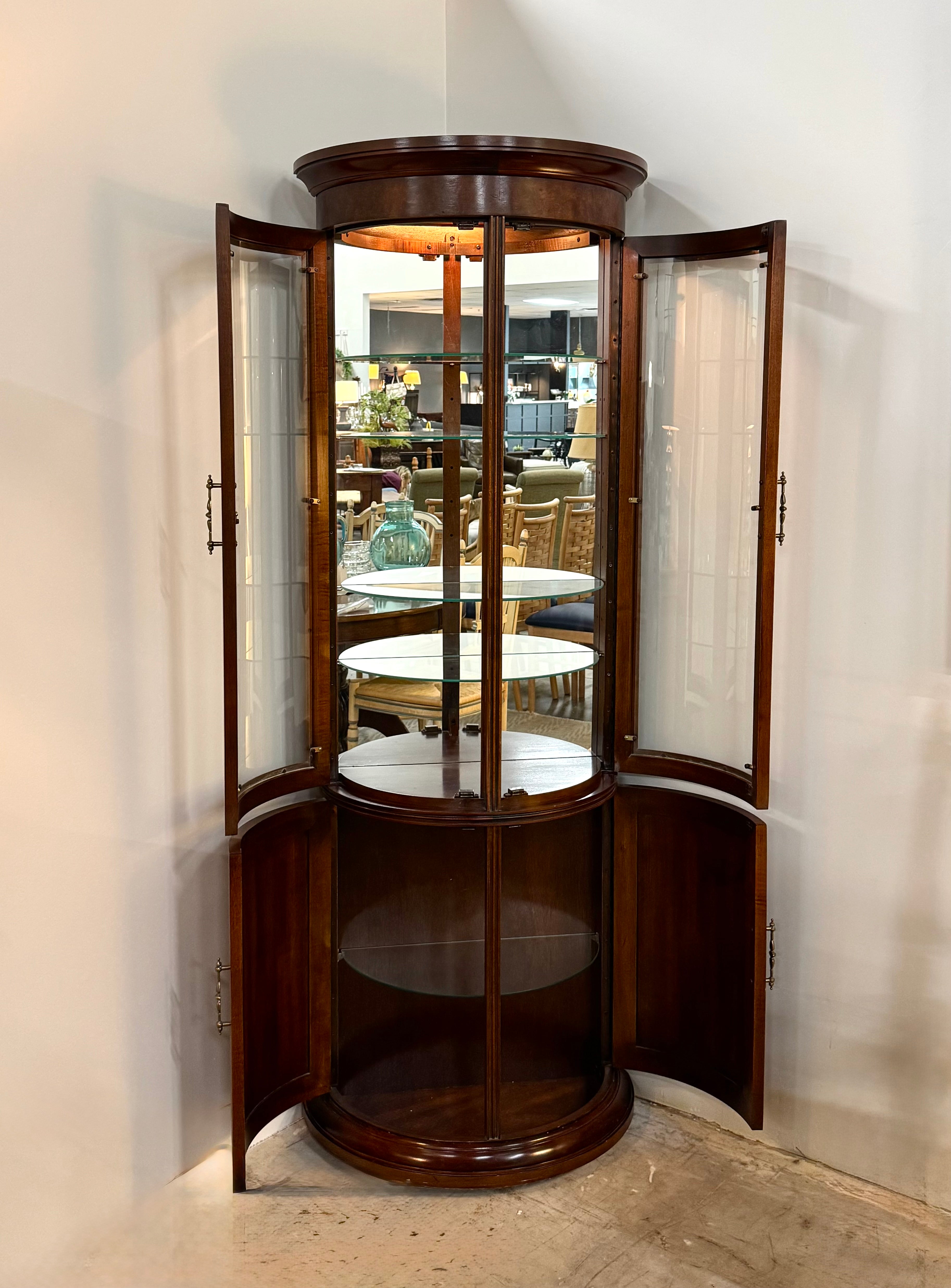 Burled Walnut Lighted Curio Cabinet