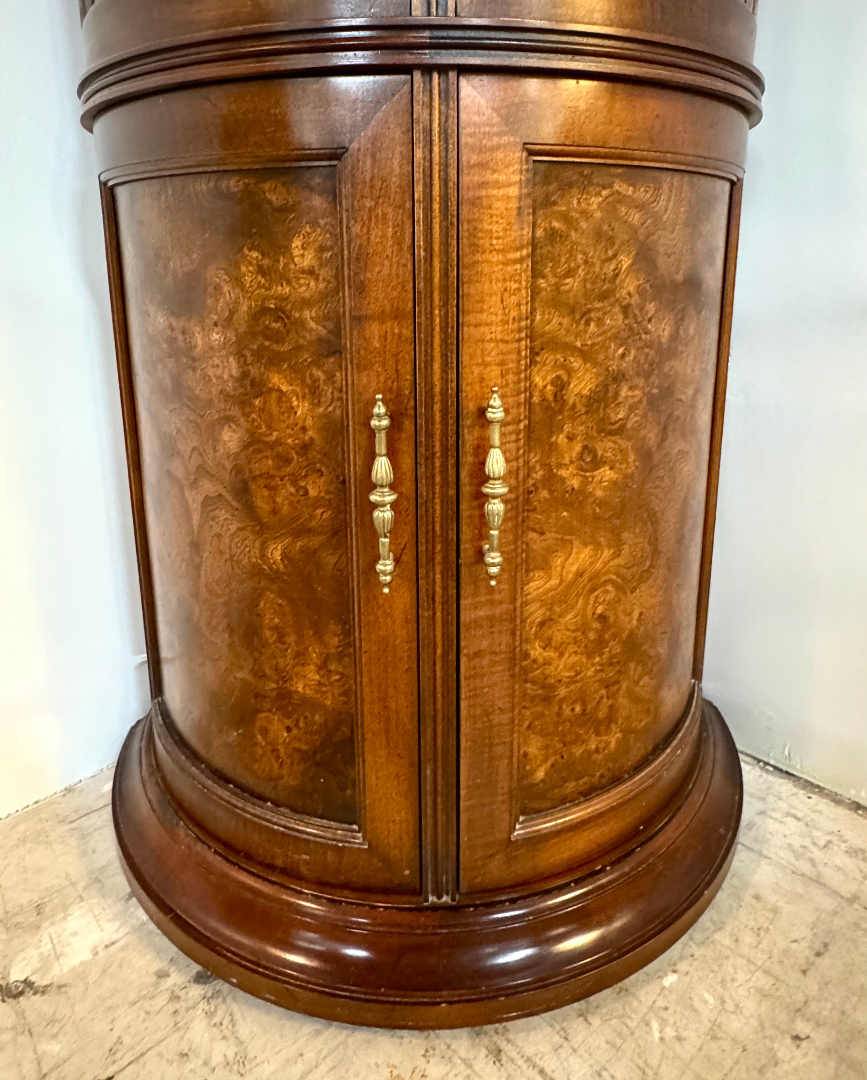 Burled Walnut Lighted Curio Cabinet
