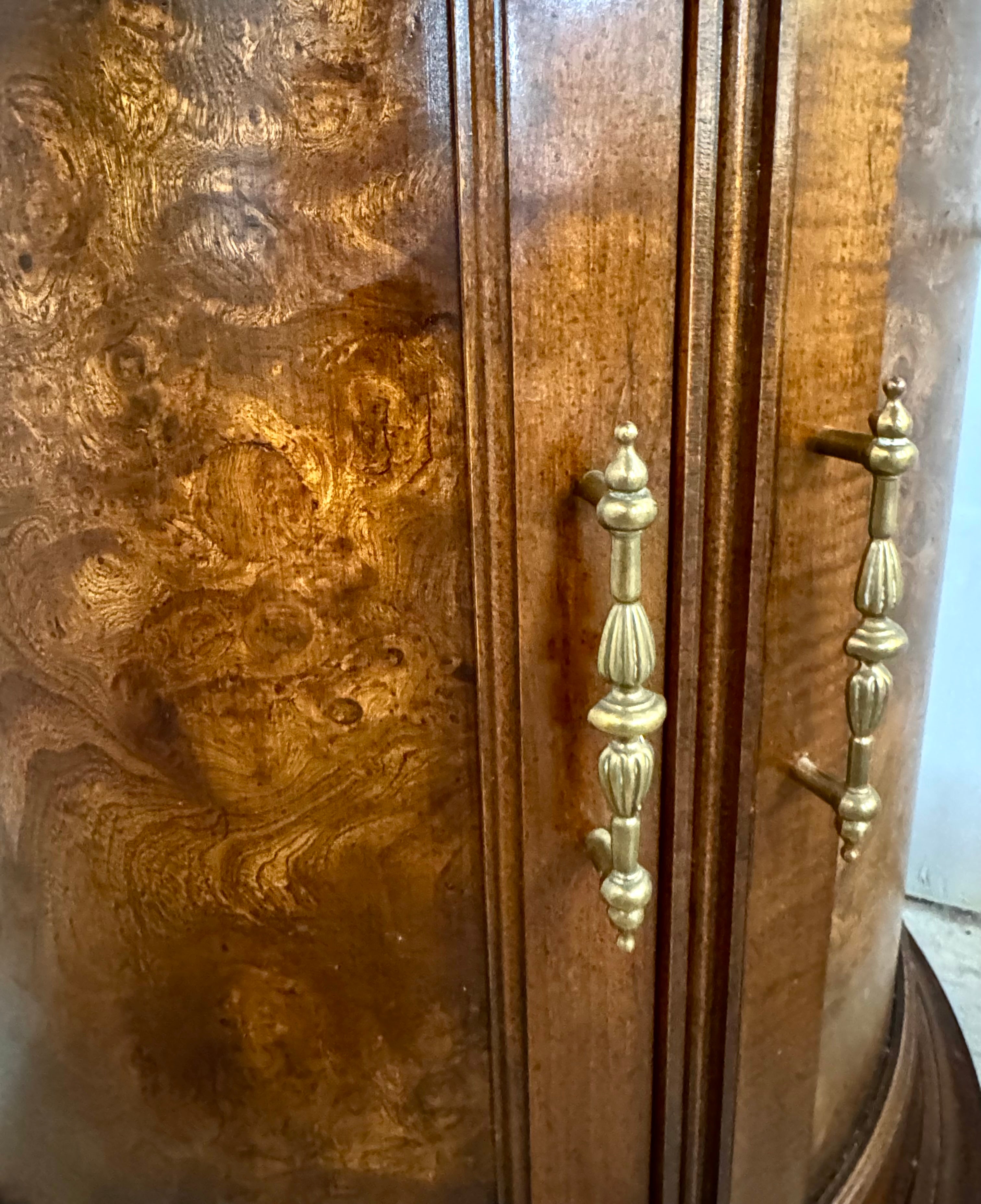 Burled Walnut Lighted Curio Cabinet