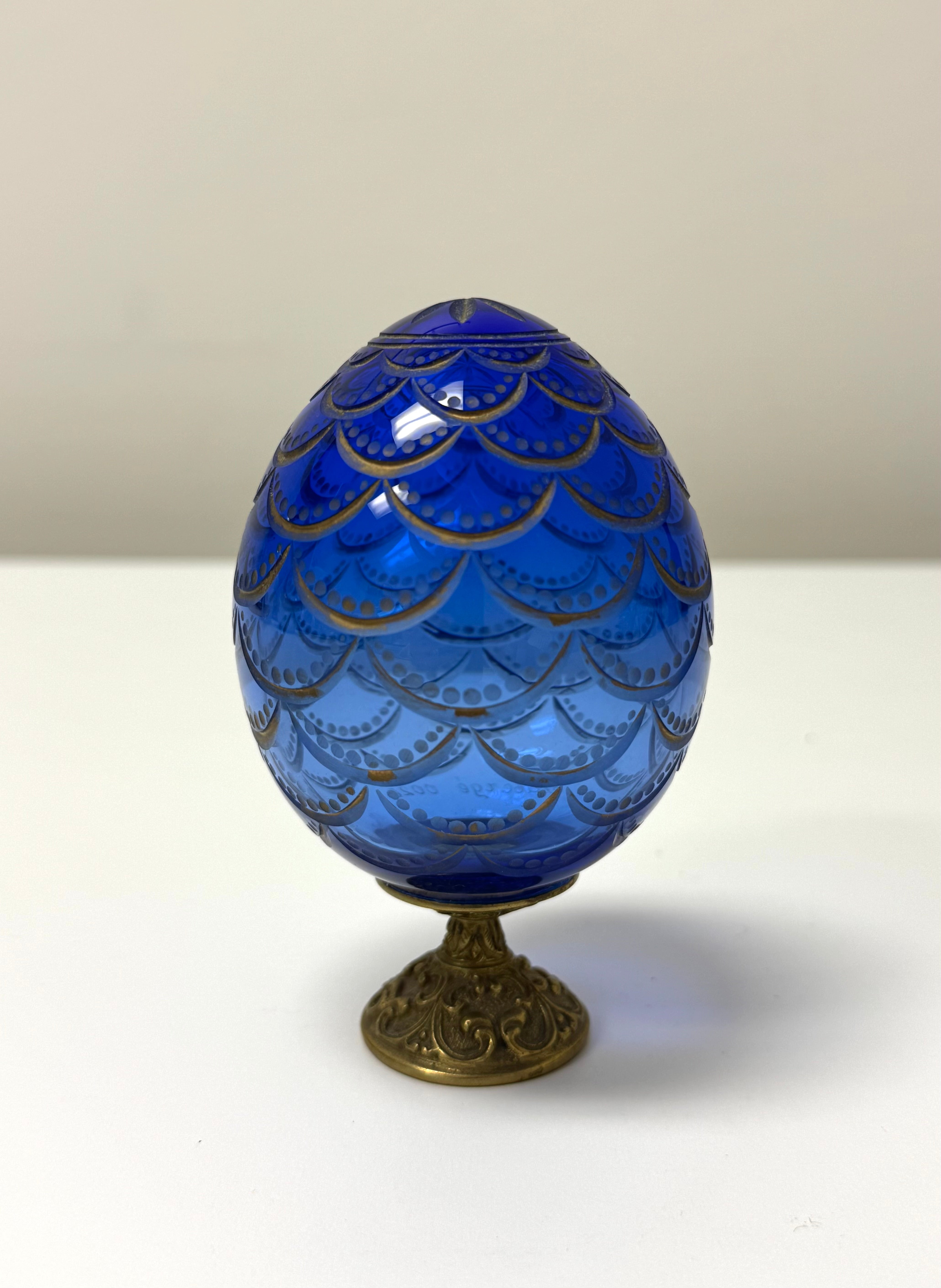 FABERGE 'Pine Cone' Cobalt Blue Crystal Egg (Signed)