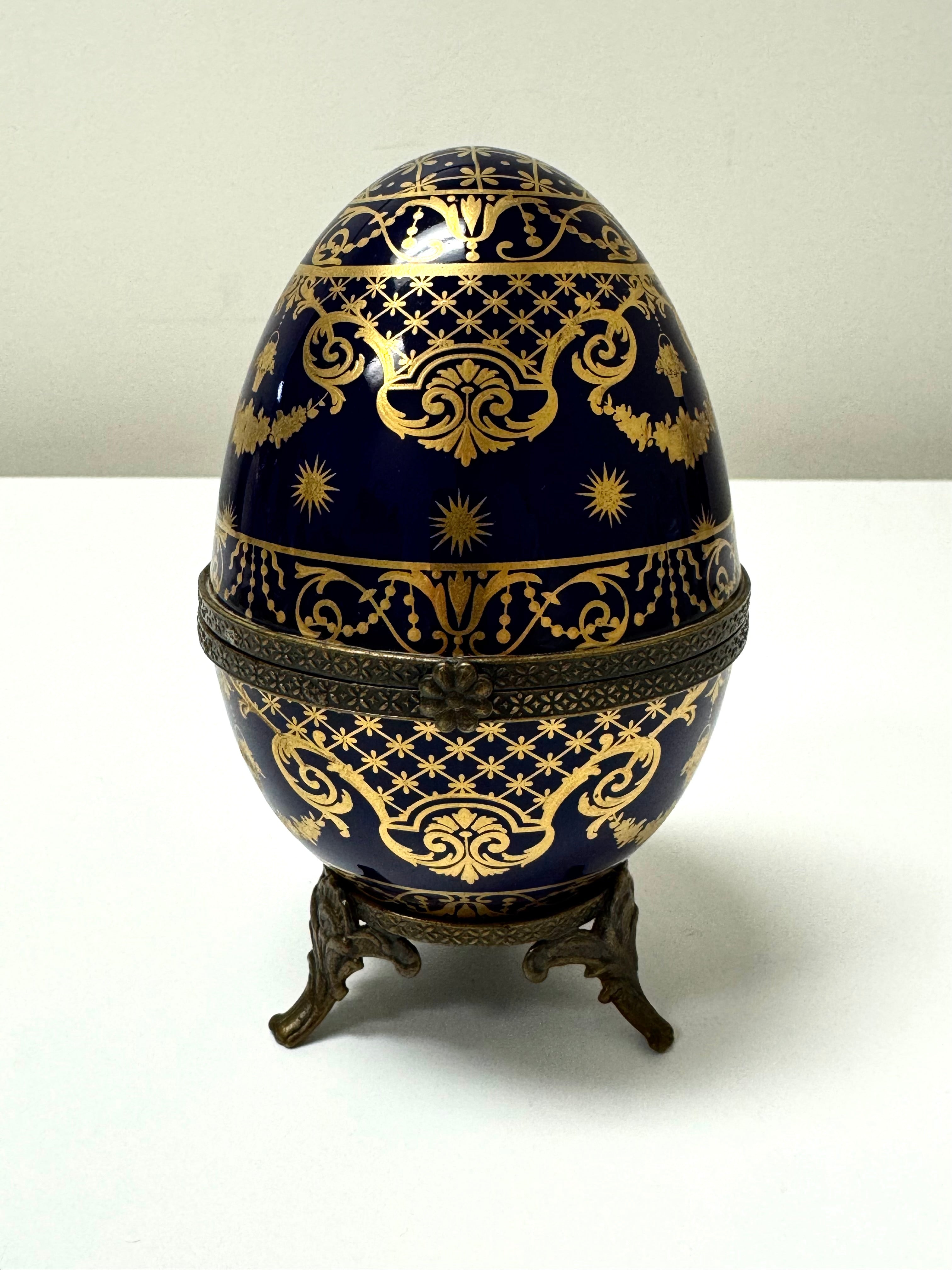 LIMOGES Cobalt Porcelain Hinged Egg