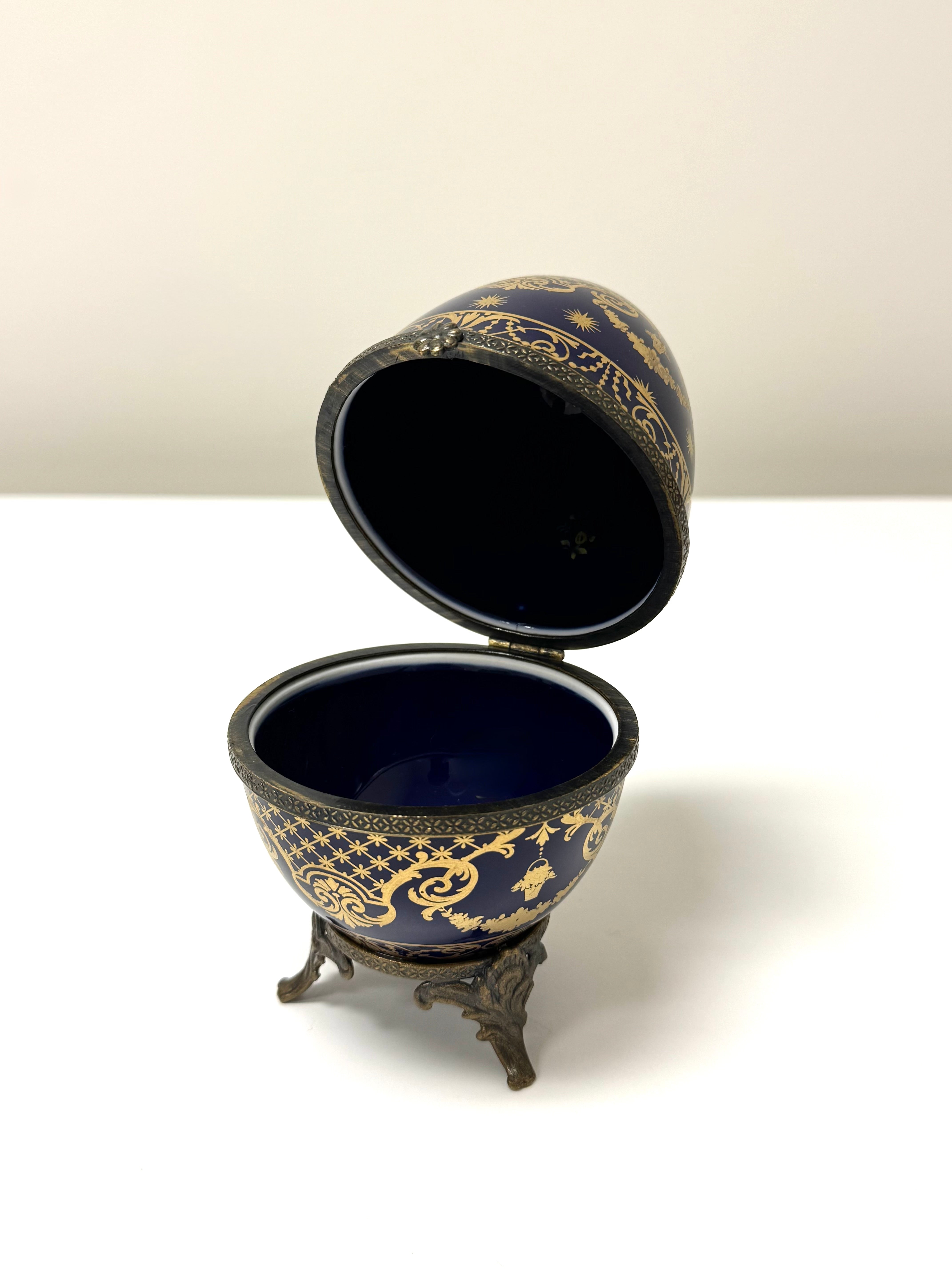 LIMOGES Cobalt Porcelain Hinged Egg