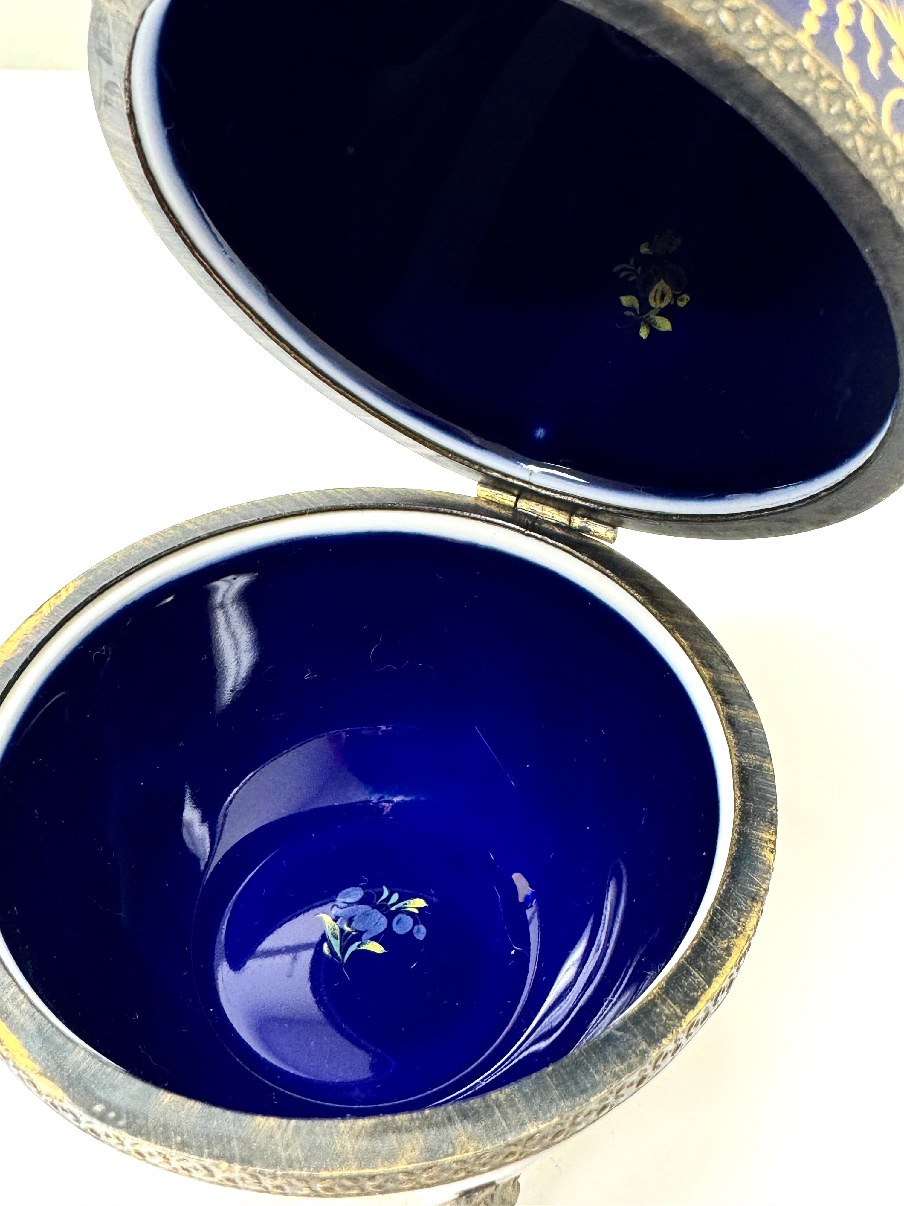 LIMOGES Cobalt Porcelain Hinged Egg