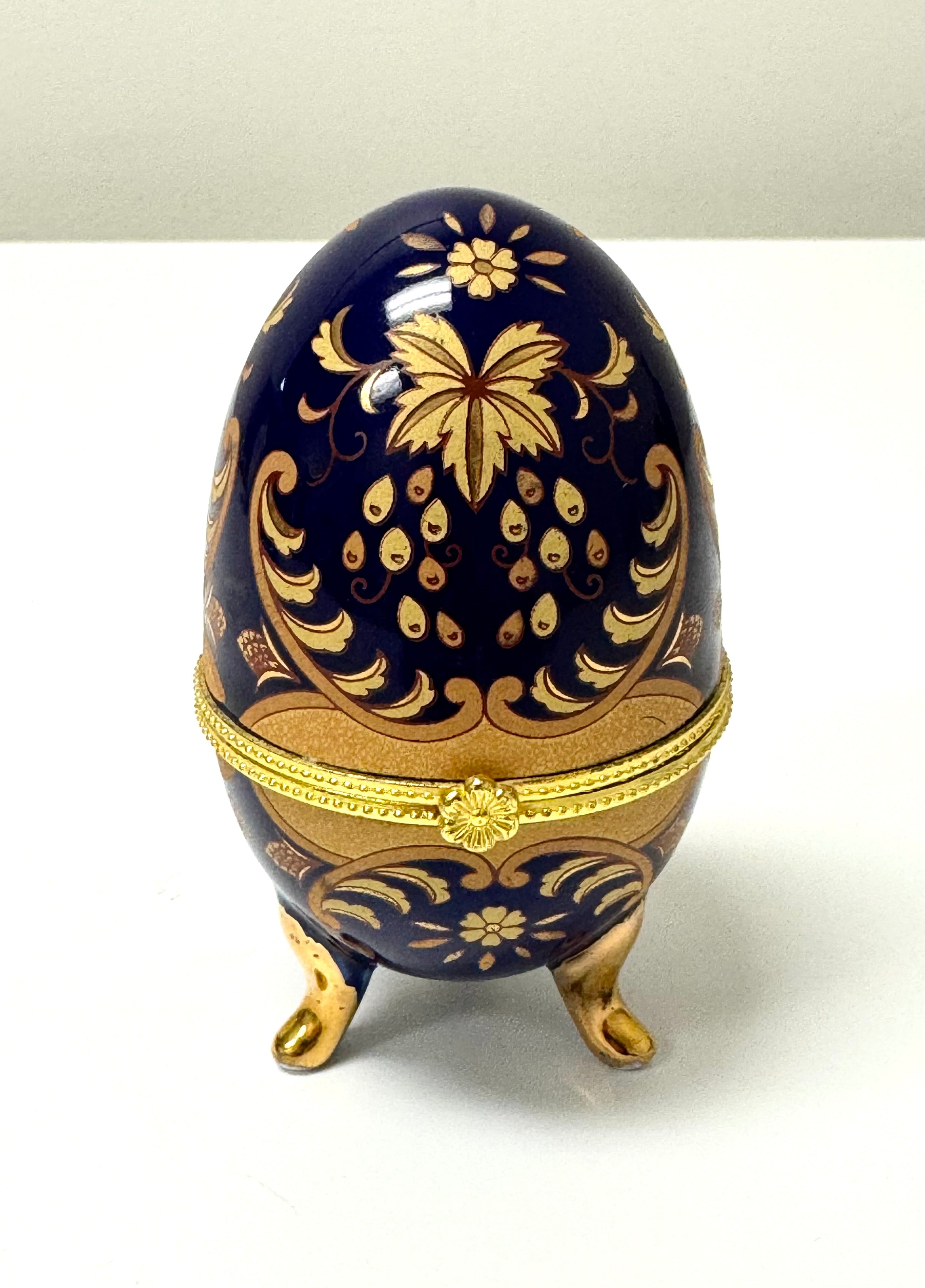 Cobalt & Gold Porcelain Hinged Egg