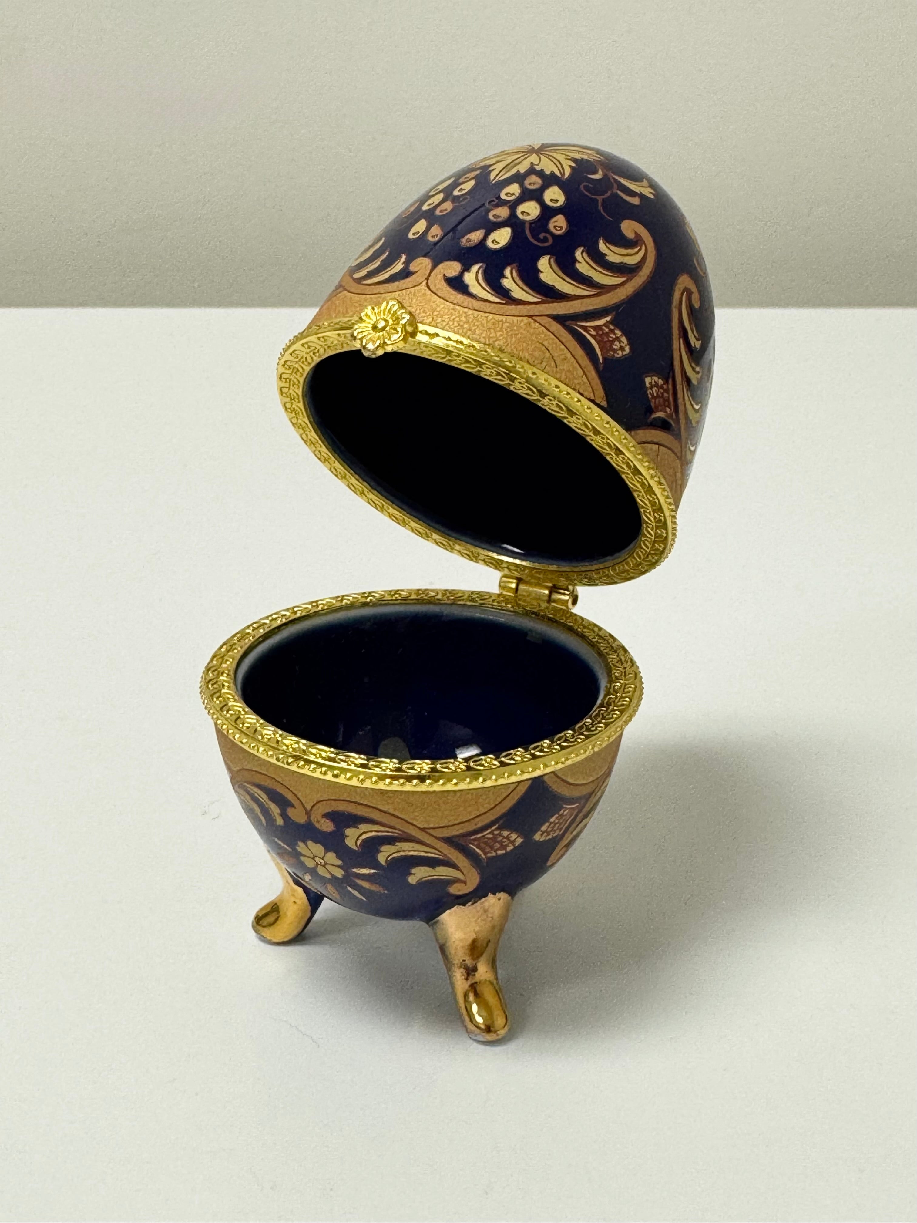 Cobalt & Gold Porcelain Hinged Egg