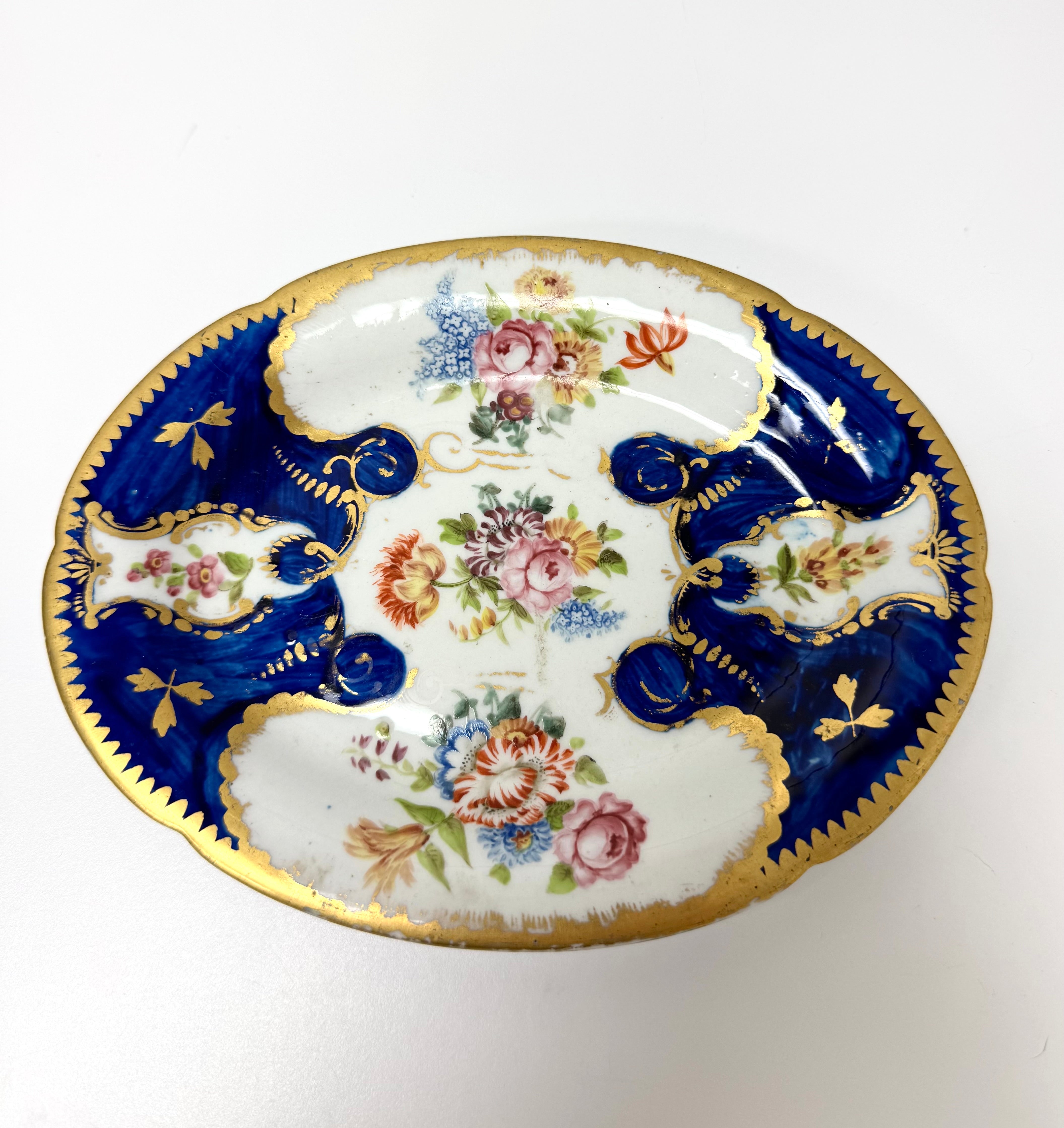 Antique Deep Cobalt Floral Gilt Ecuelle