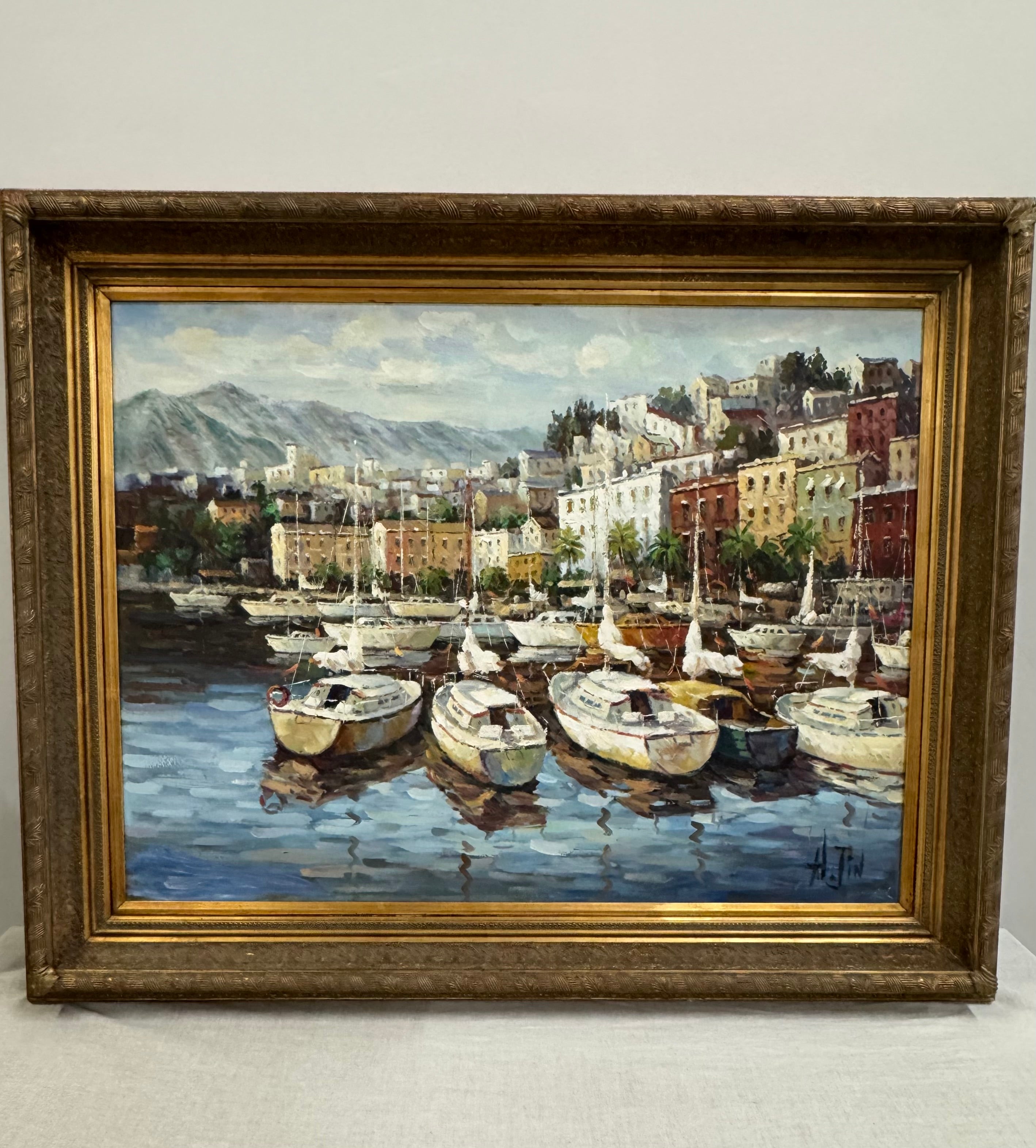 'Sailboats in a European Harbour' Original Art