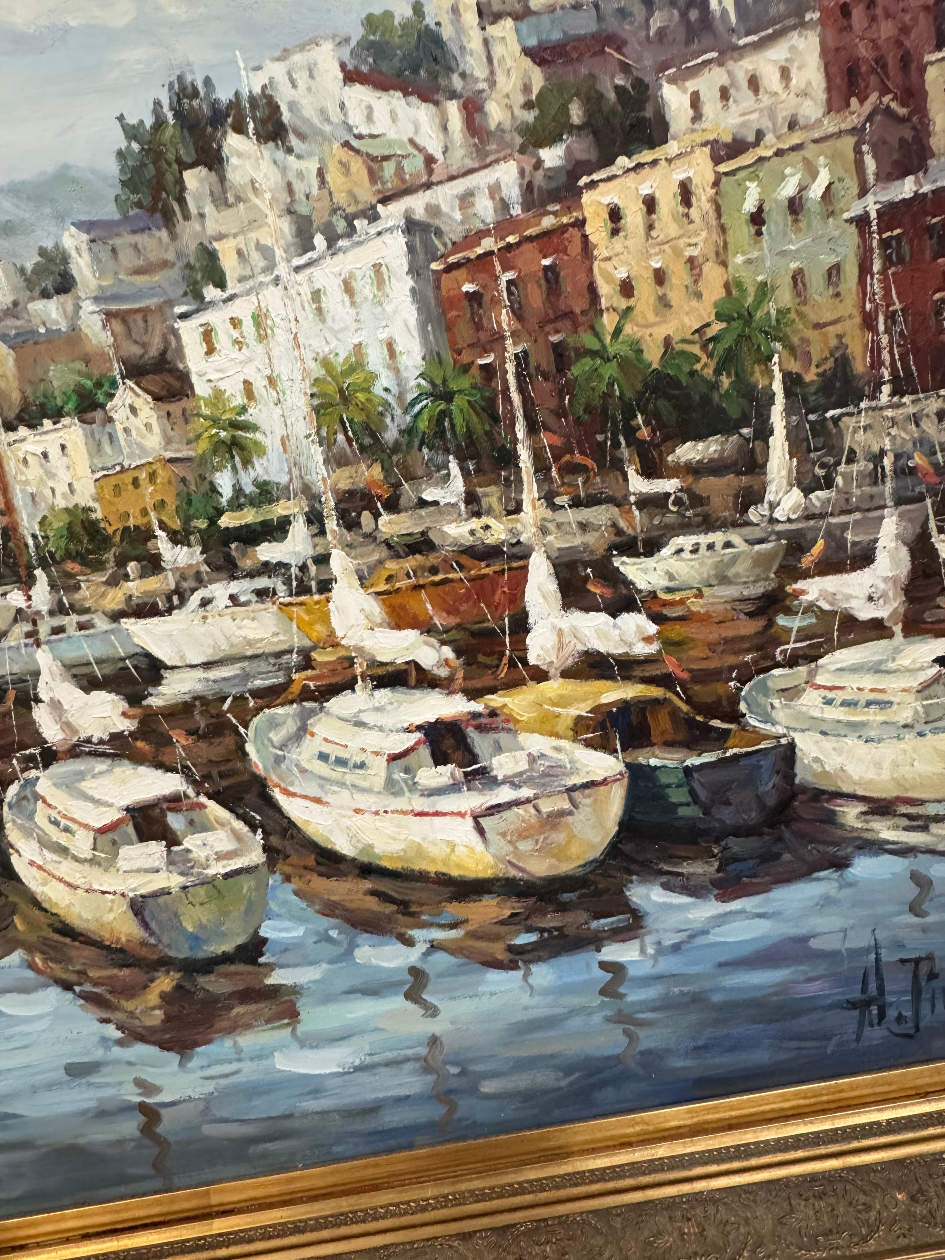 'Sailboats in a European Harbour' Original Art