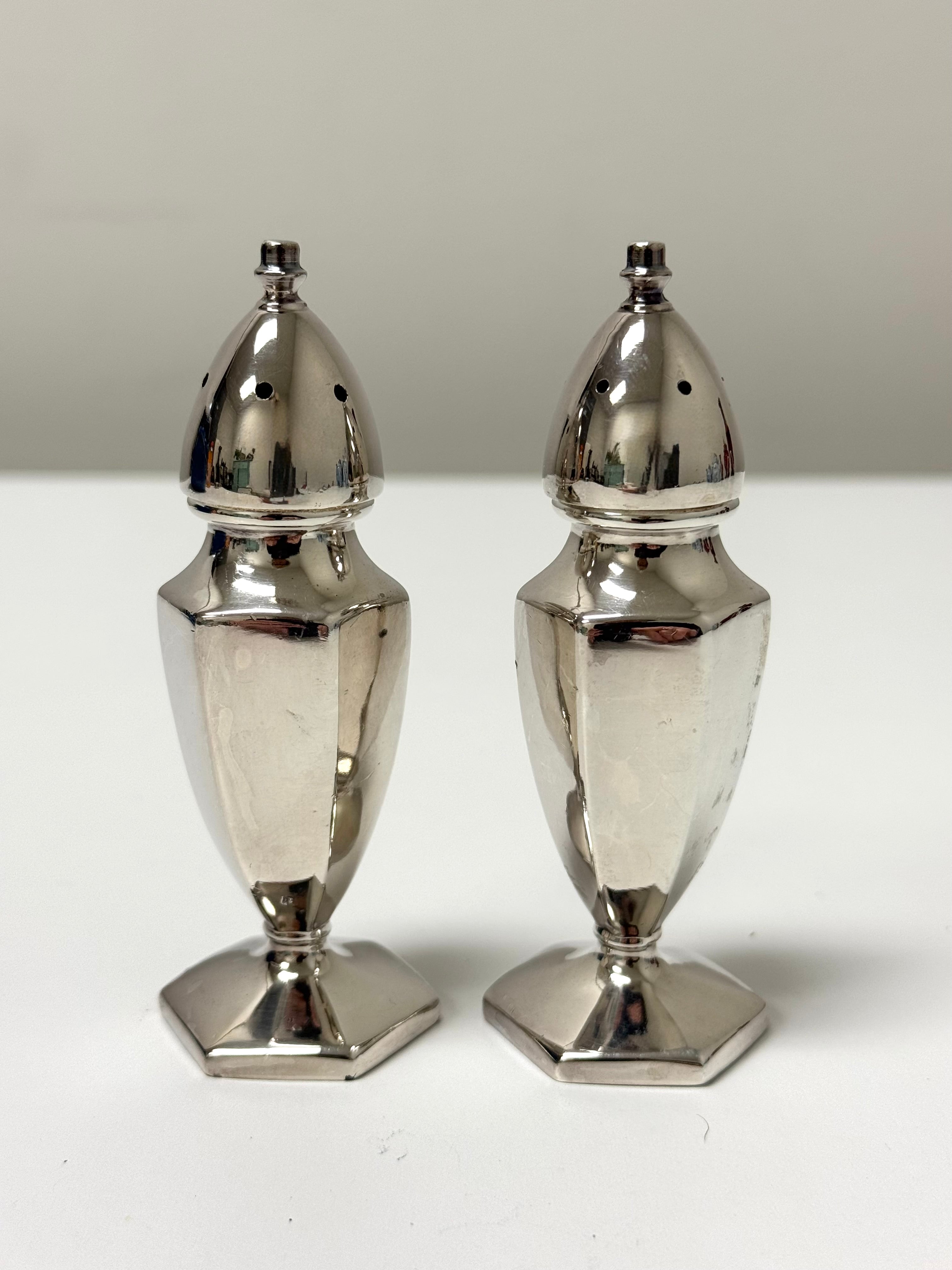 Vintage Silverplate Hexagonal Salt & Pepper