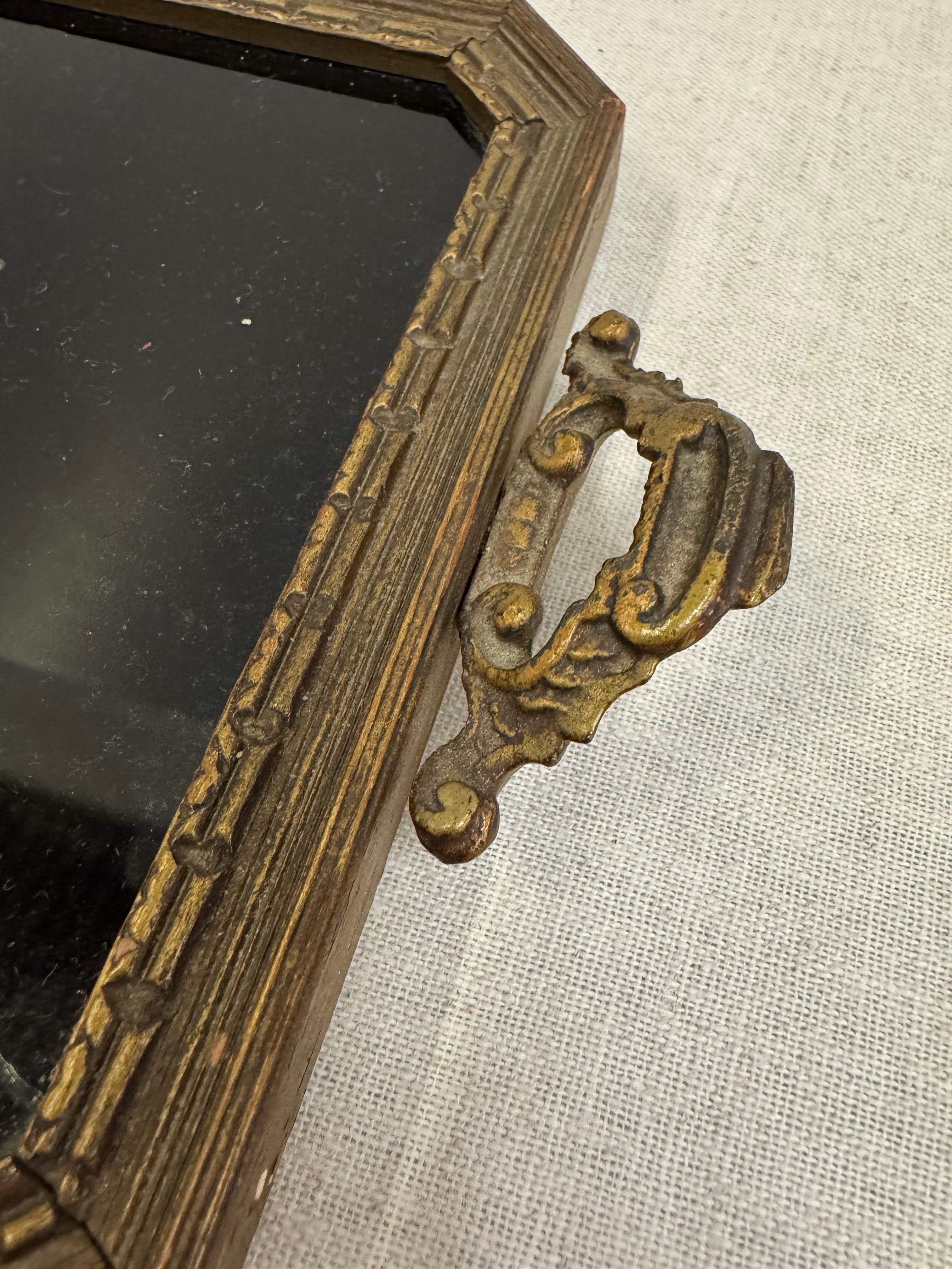 Small Glass Serving Tray with Wood Frame