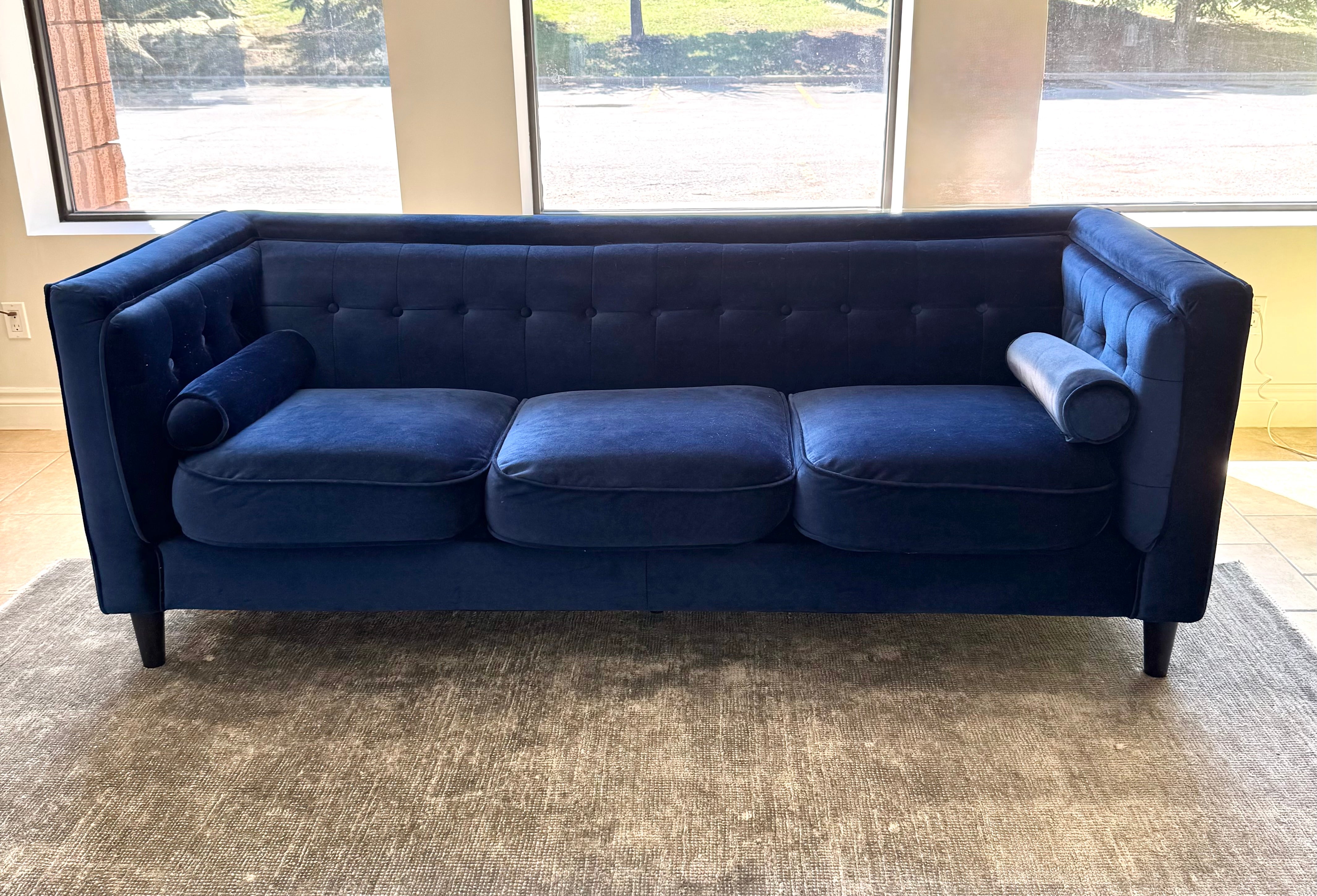 Royal Blue Velvet 83" Tuxedo Sofa