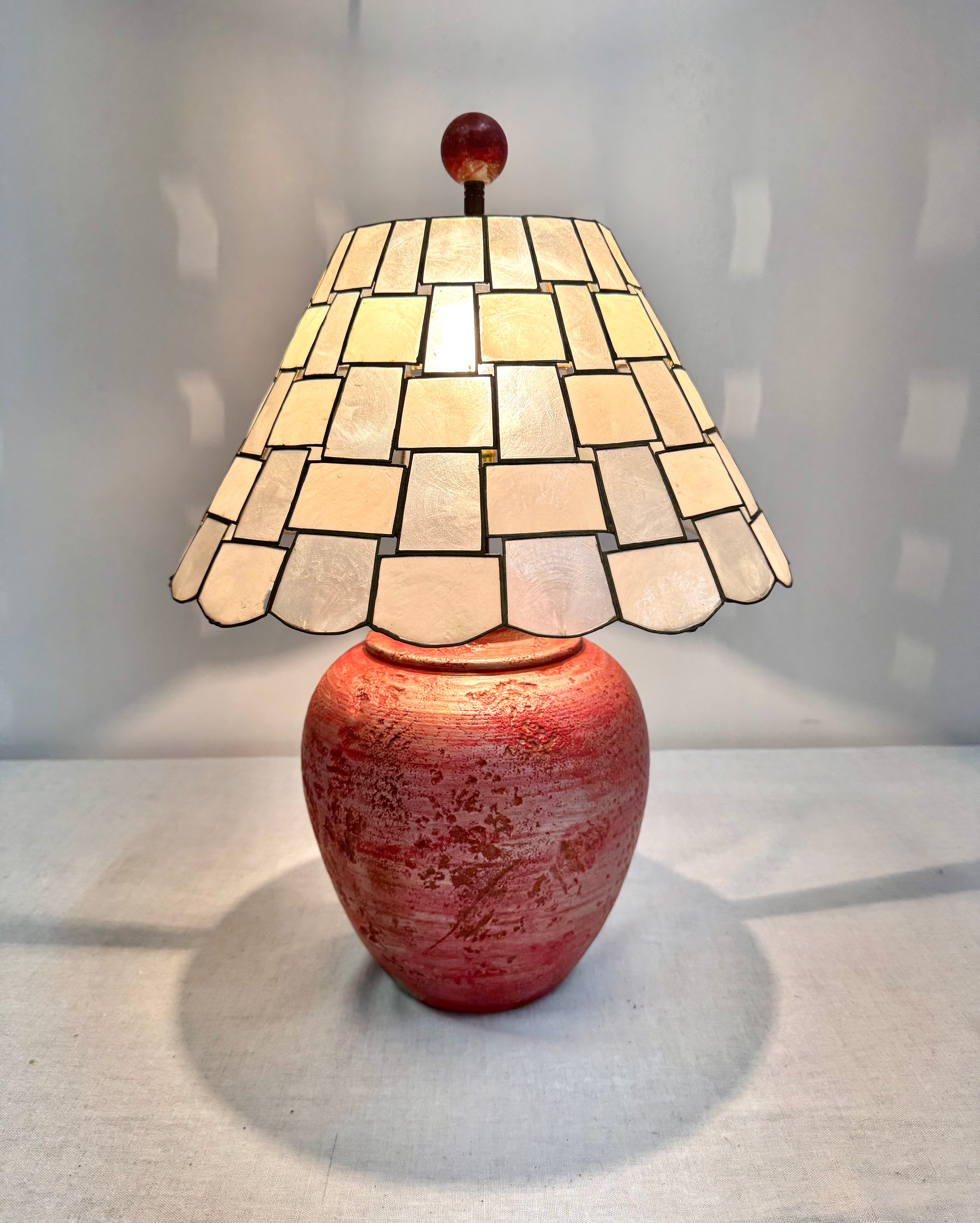 Rose Pink Ceramic Lamp with Capiz Mosaic Shade