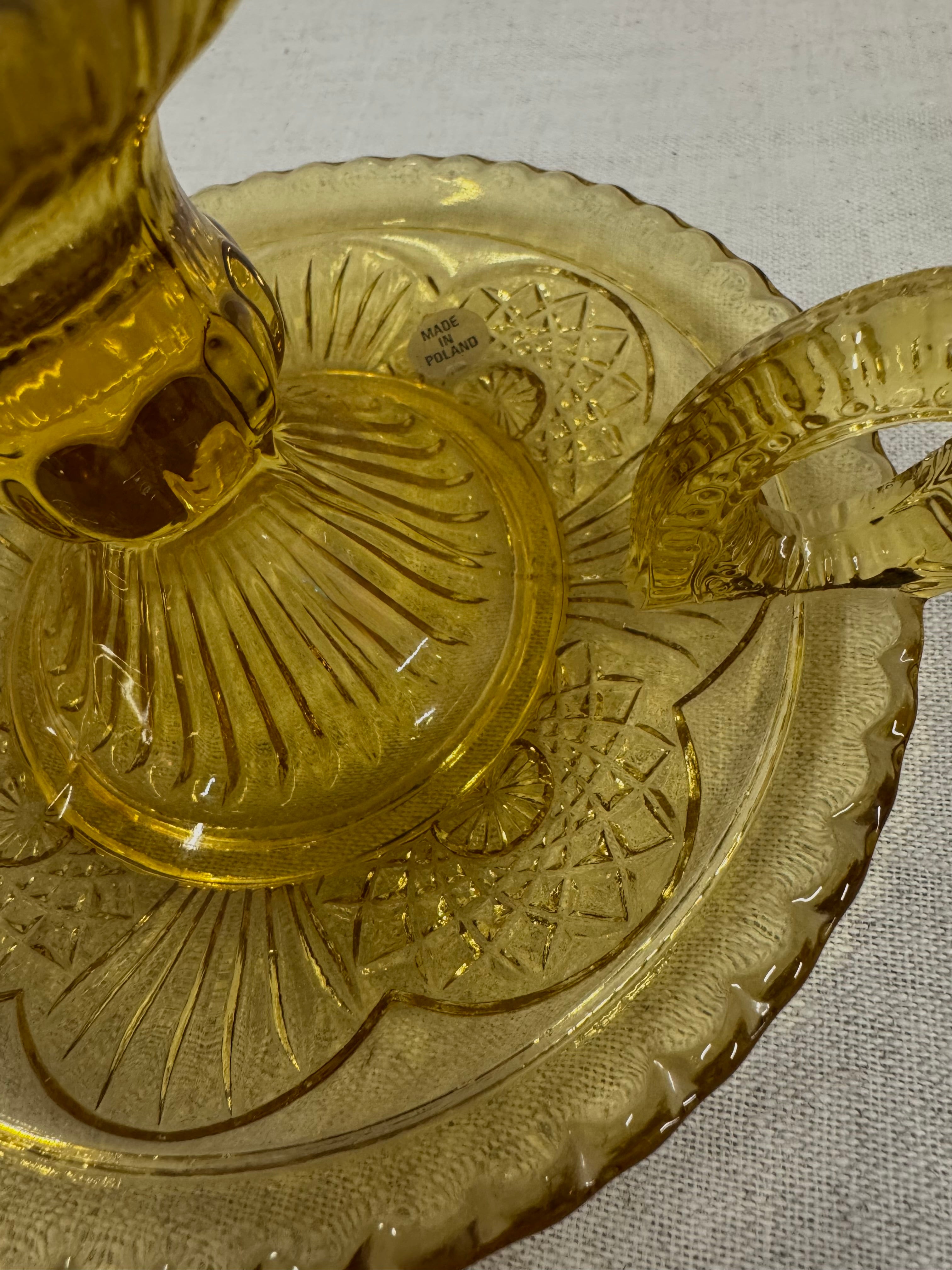 Vintage Amber Pressed Glass Chamberstick Candle Holder