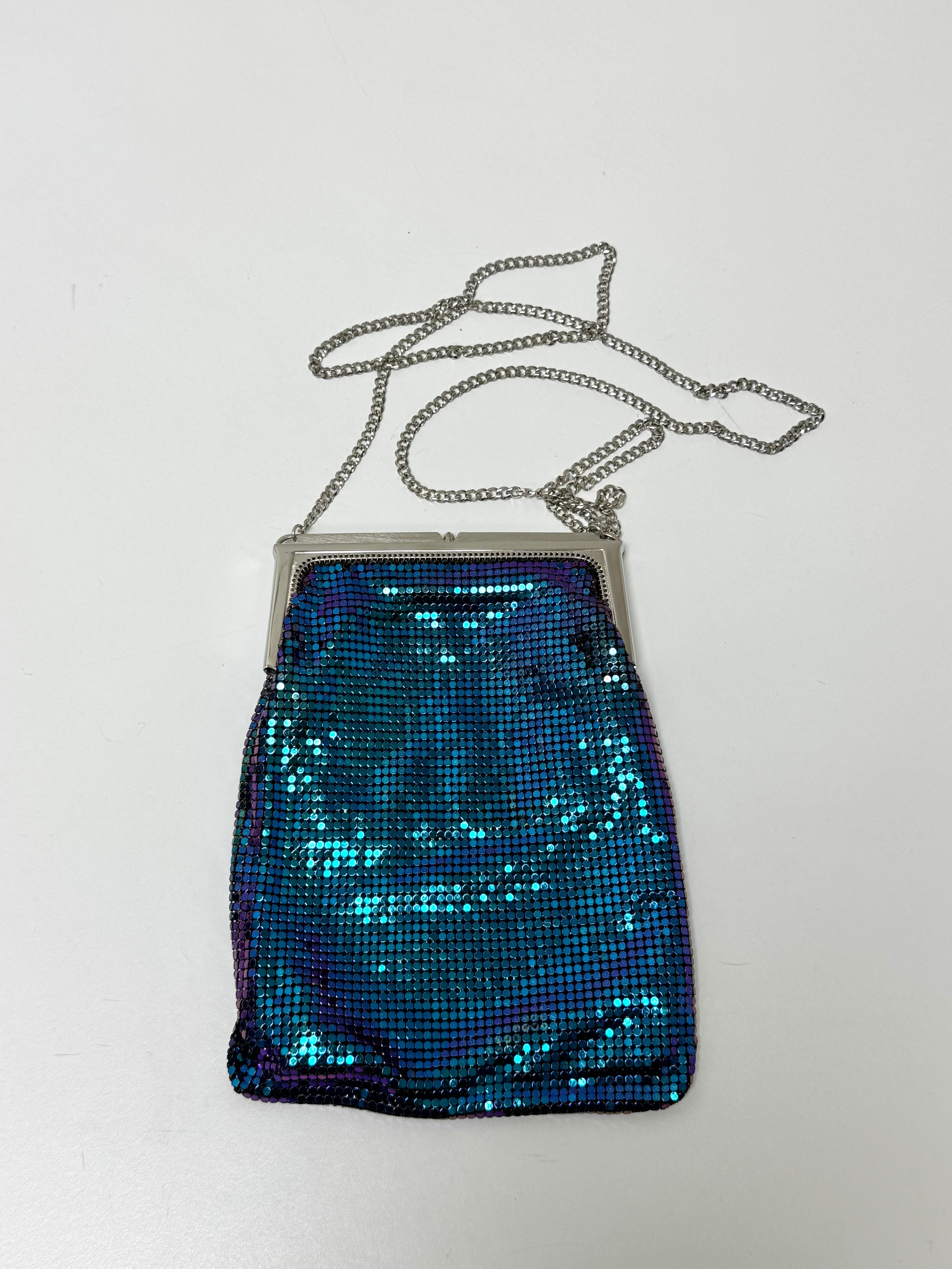 Vintage WHITING & DAVIS Iridescent Blue Evening Bag