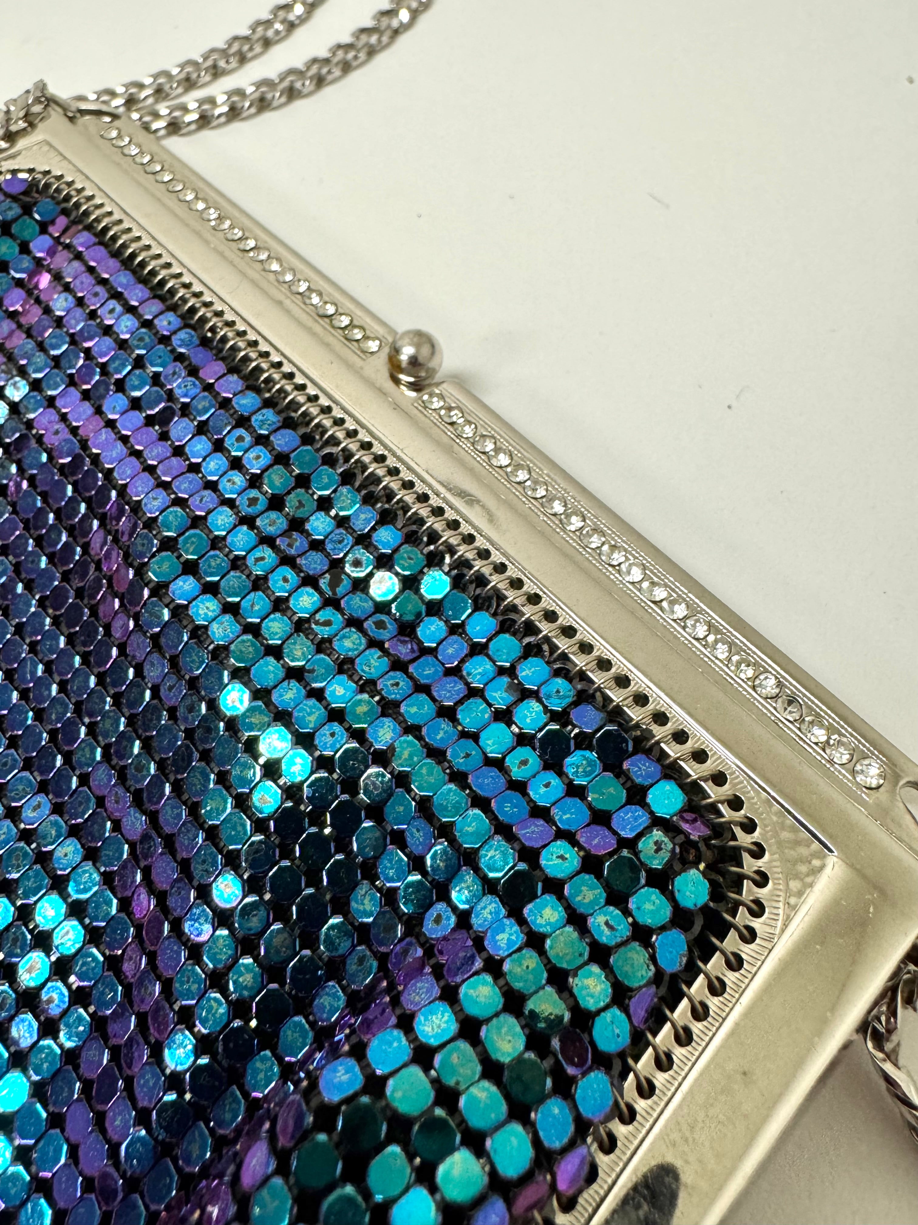 Vintage WHITING & DAVIS Iridescent Blue Evening Bag