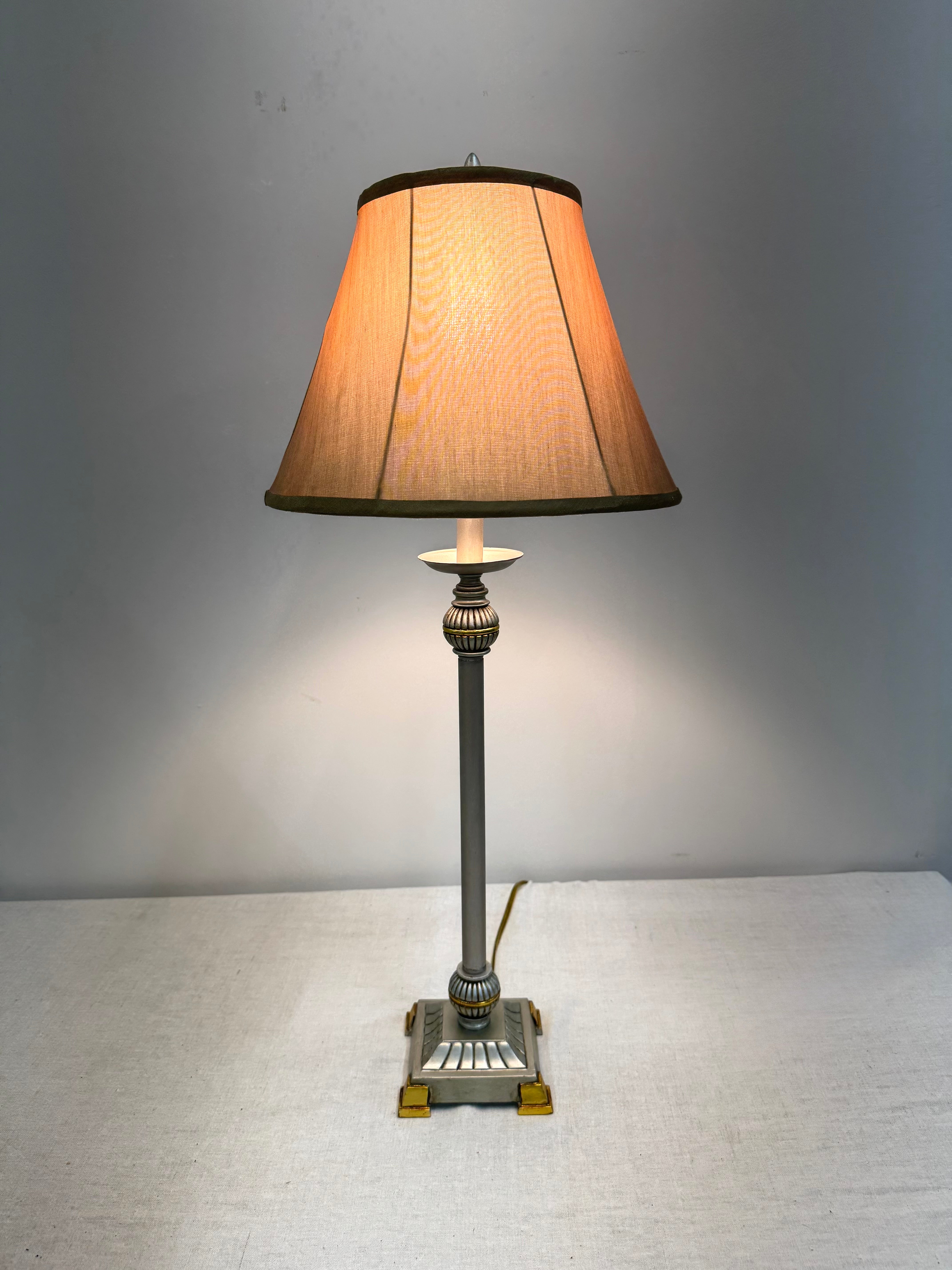 Matte Silver Lamp with Gold Silk Shade
