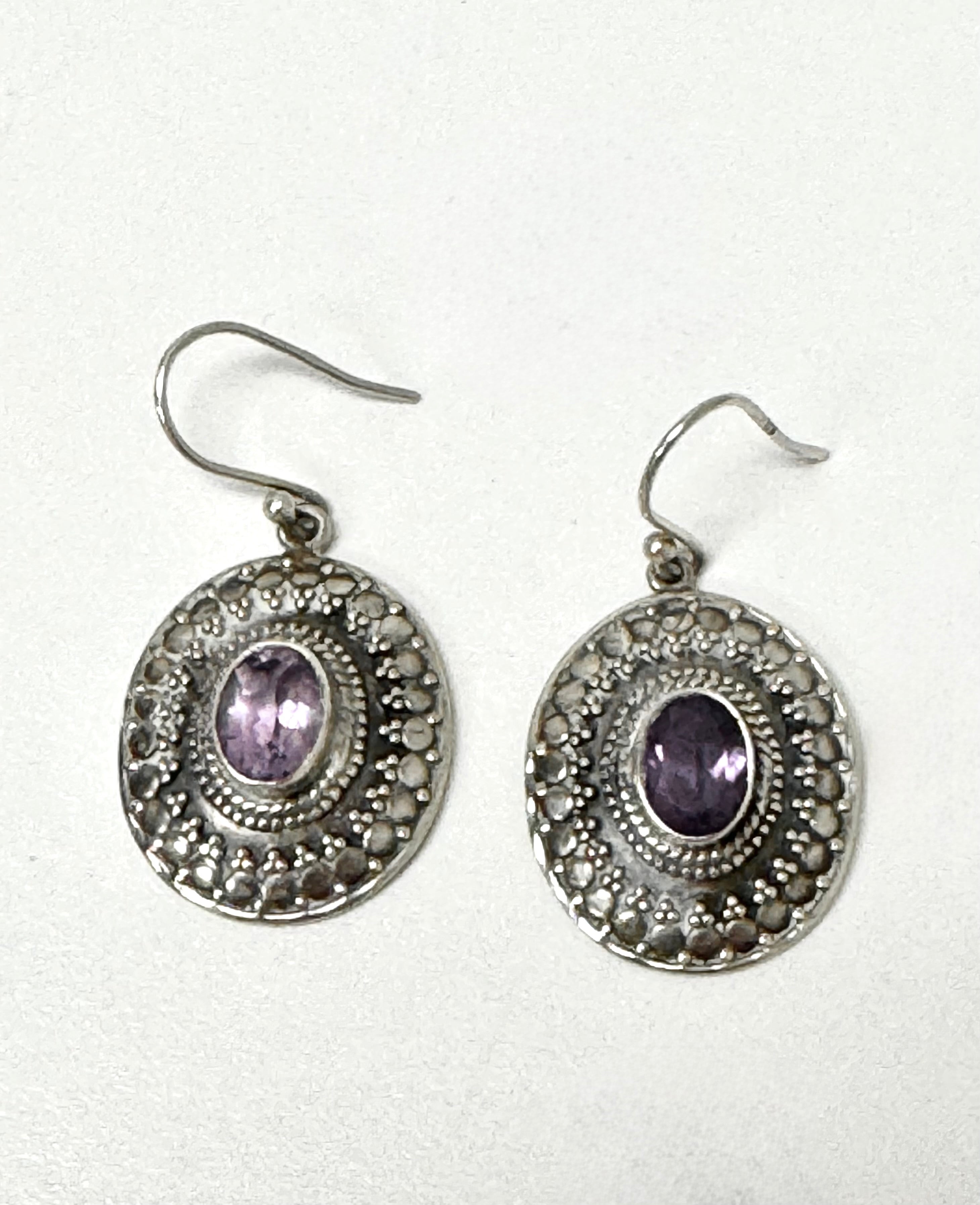 Bali Style Sterling Amethyst Earrings