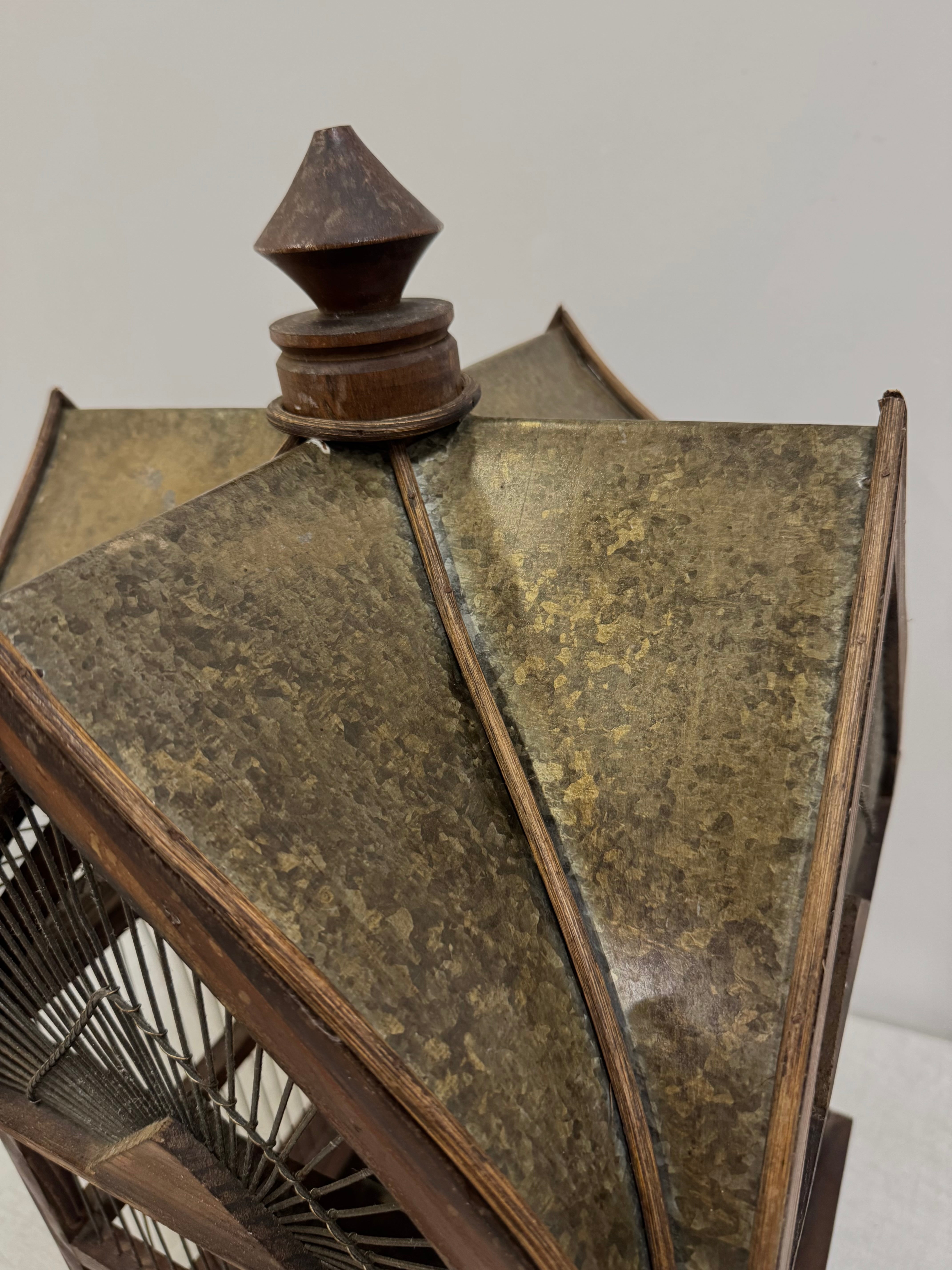Vintage Bird Cage with Metal Roof