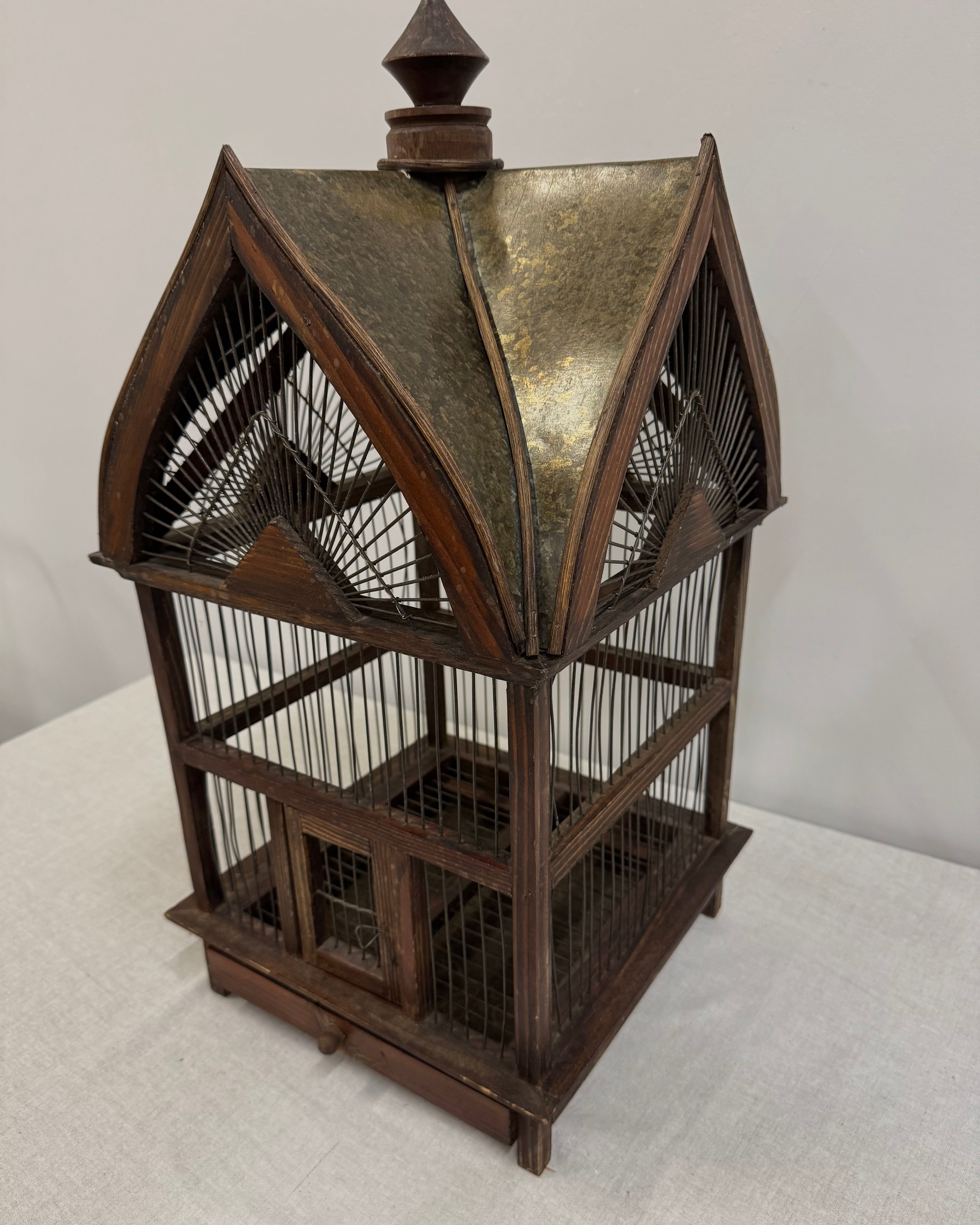 Vintage Bird Cage with Metal Roof