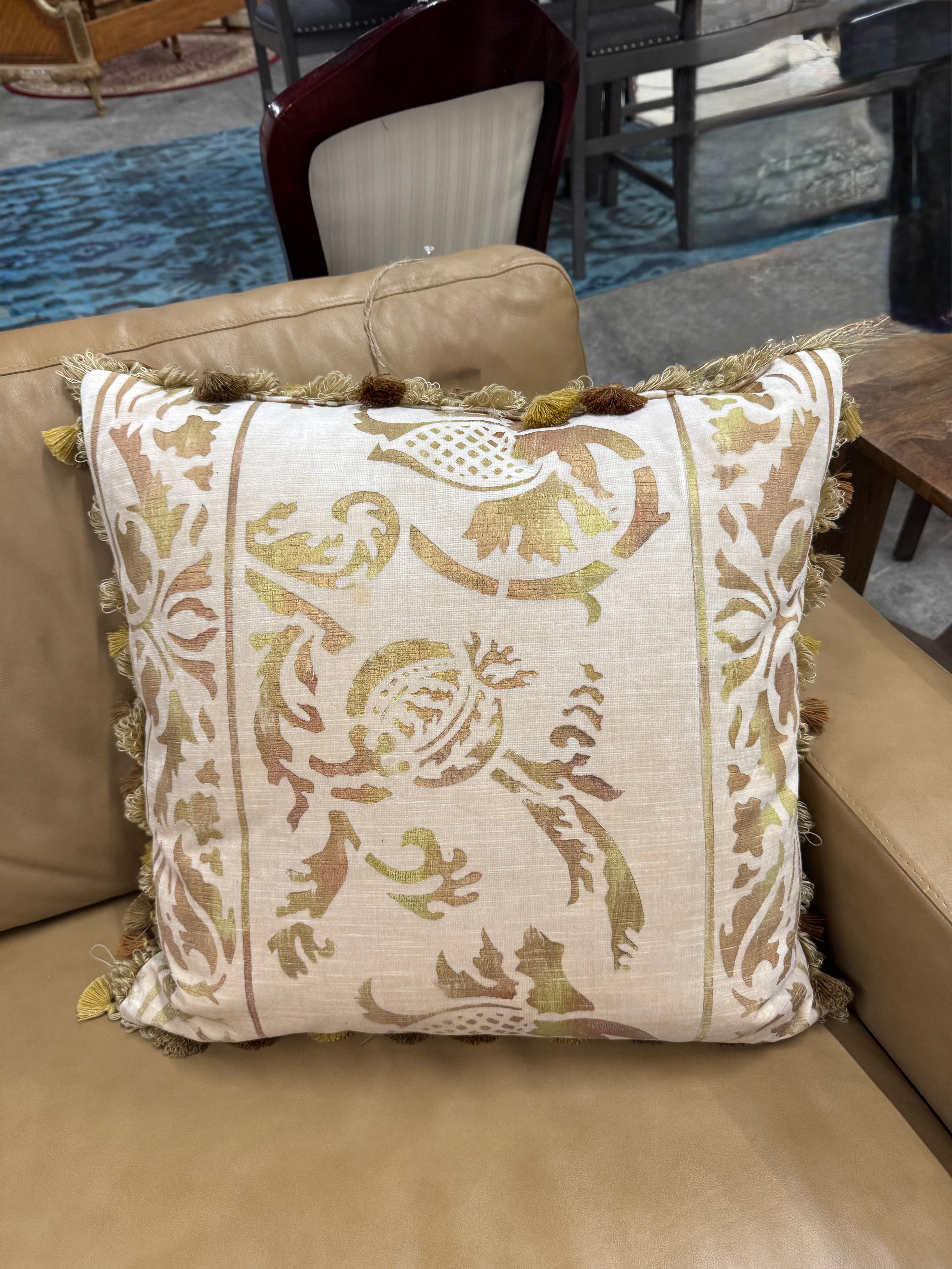 Ivory & Gold Damask Velvet 21" Pillow
