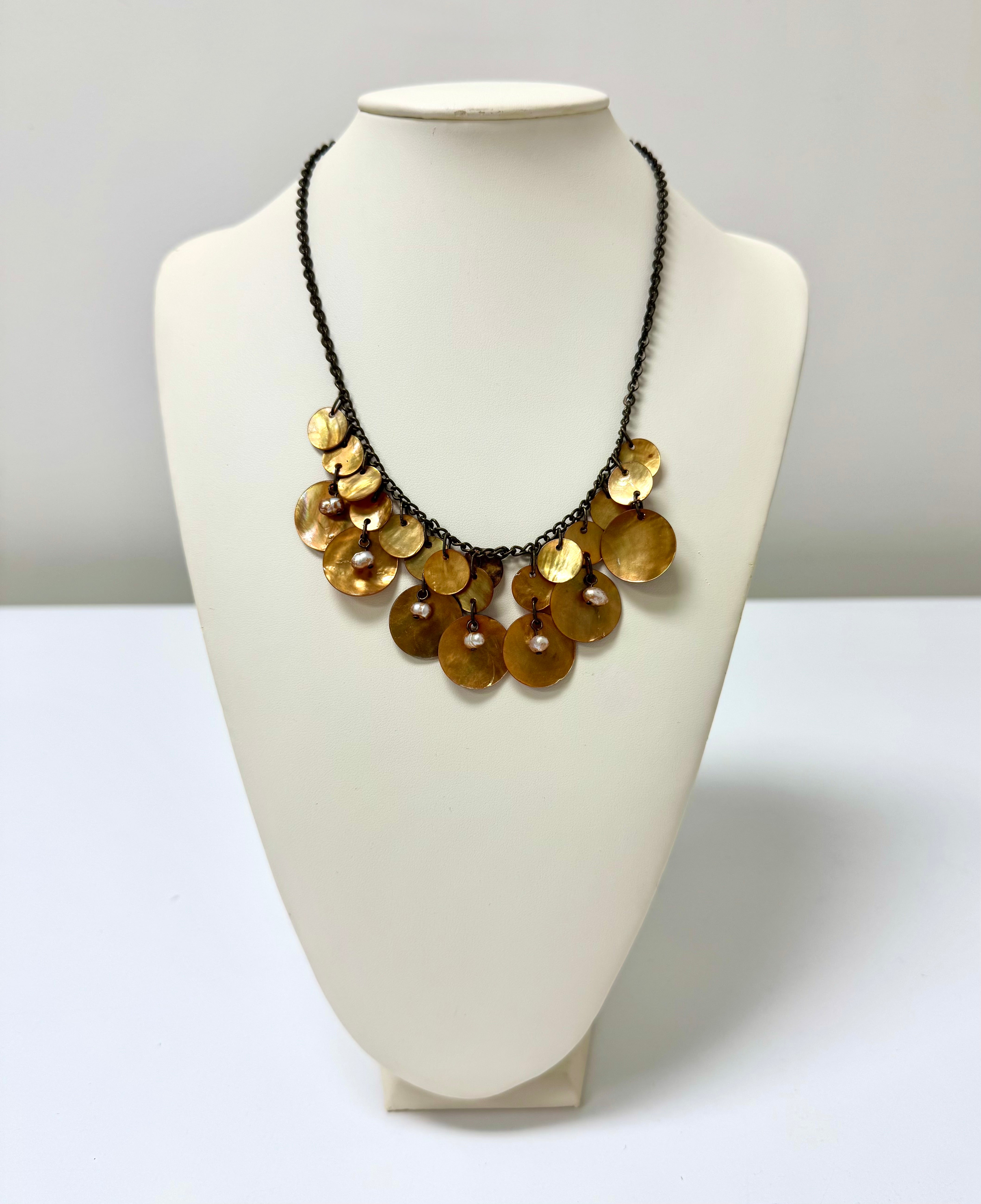 Amber Shell Necklace with Freshwater Pearls