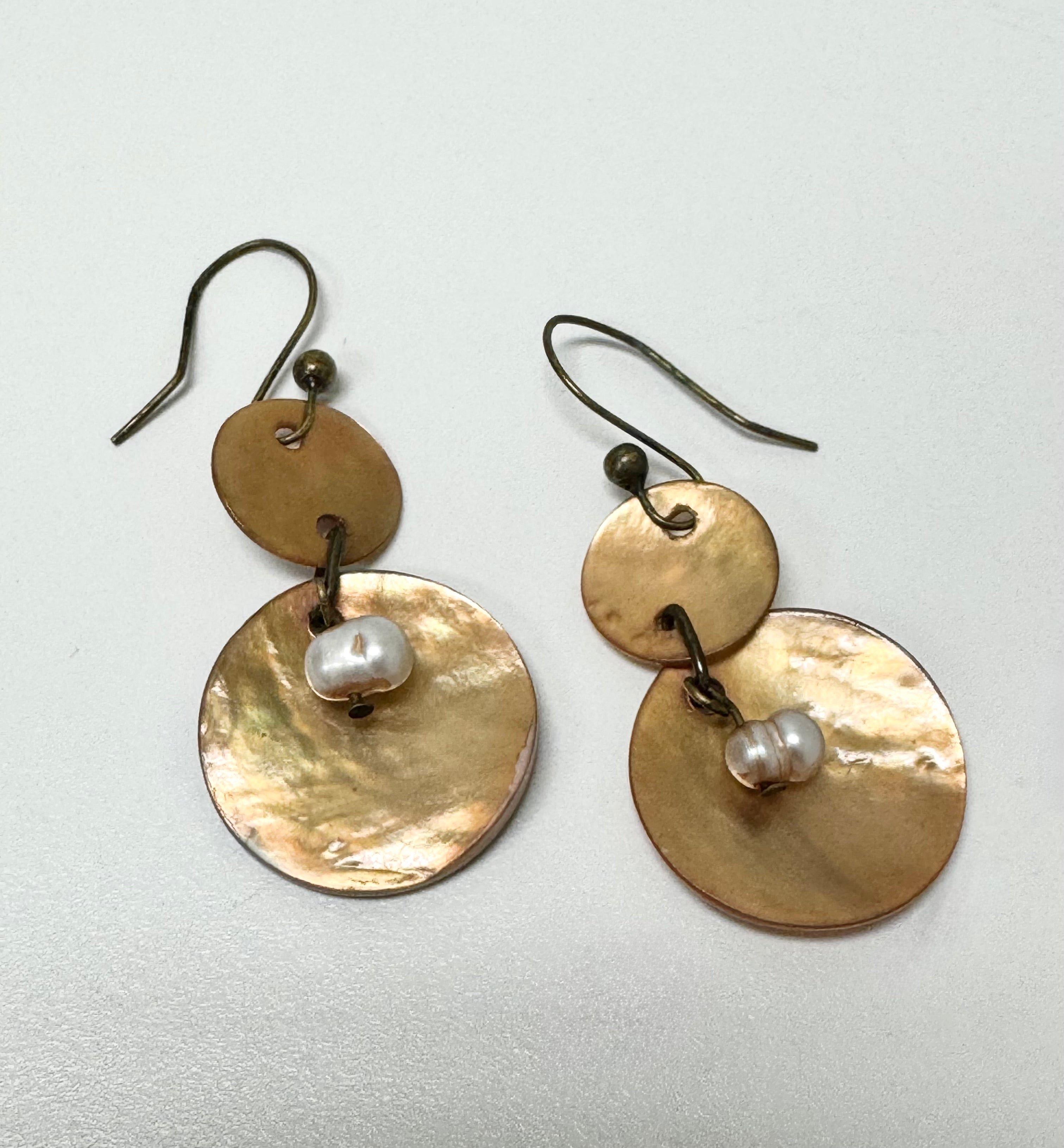 Amber Shell Earrings with Freshwater Pearls