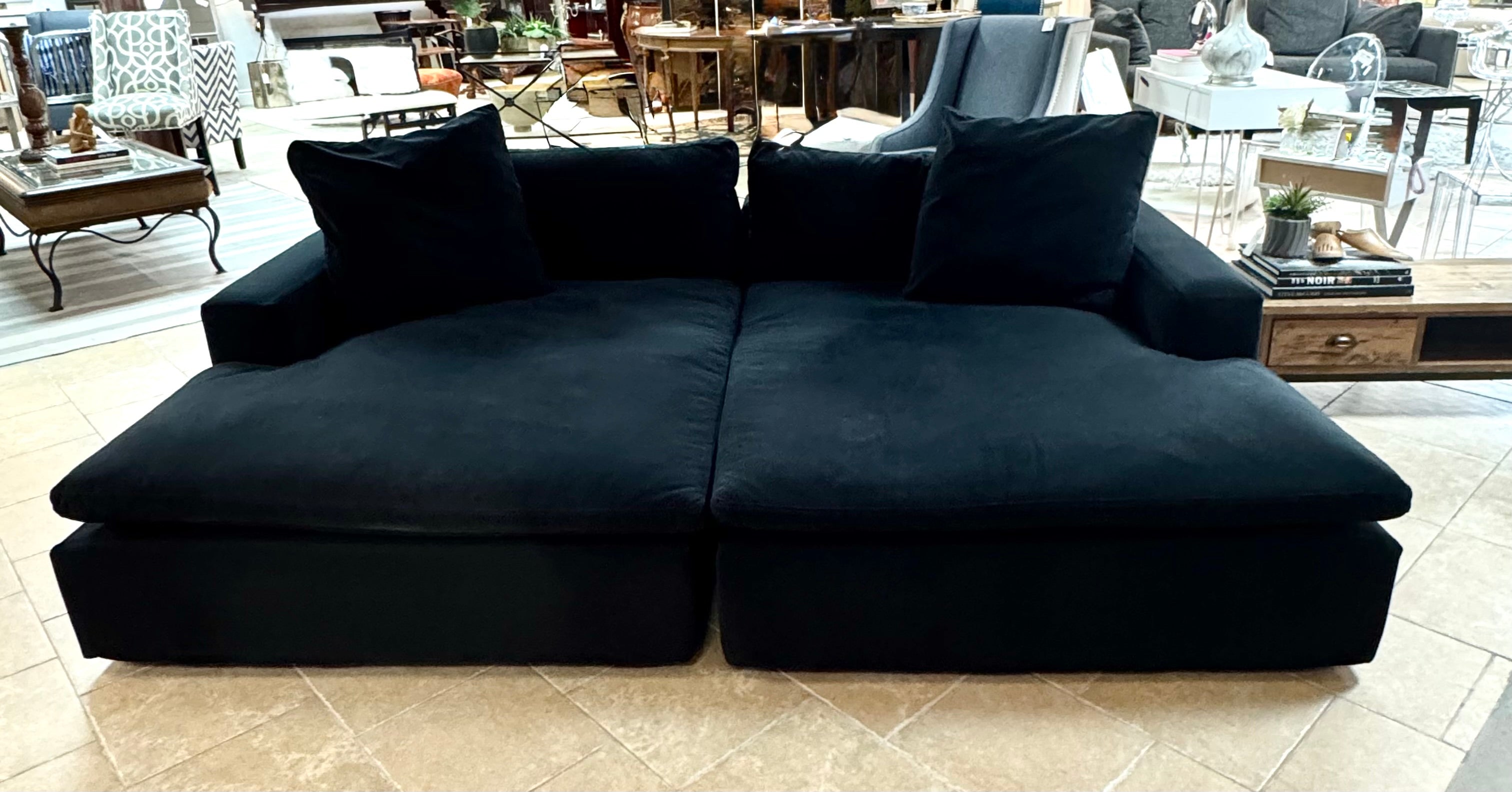 'Cloud' Black Velvet Right Chaise