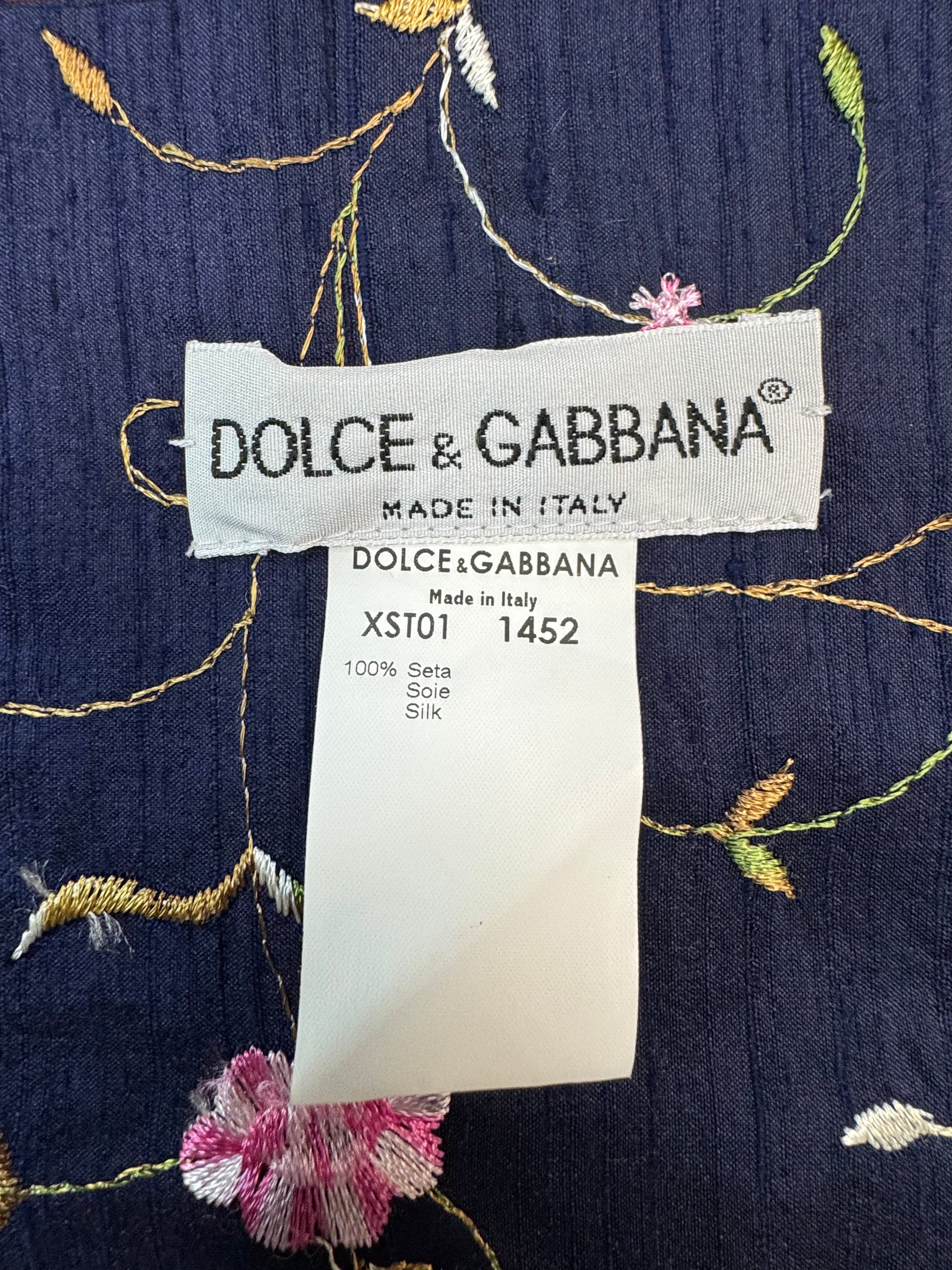 DOLCE & GABBANA Navy Silk Floral Scarf