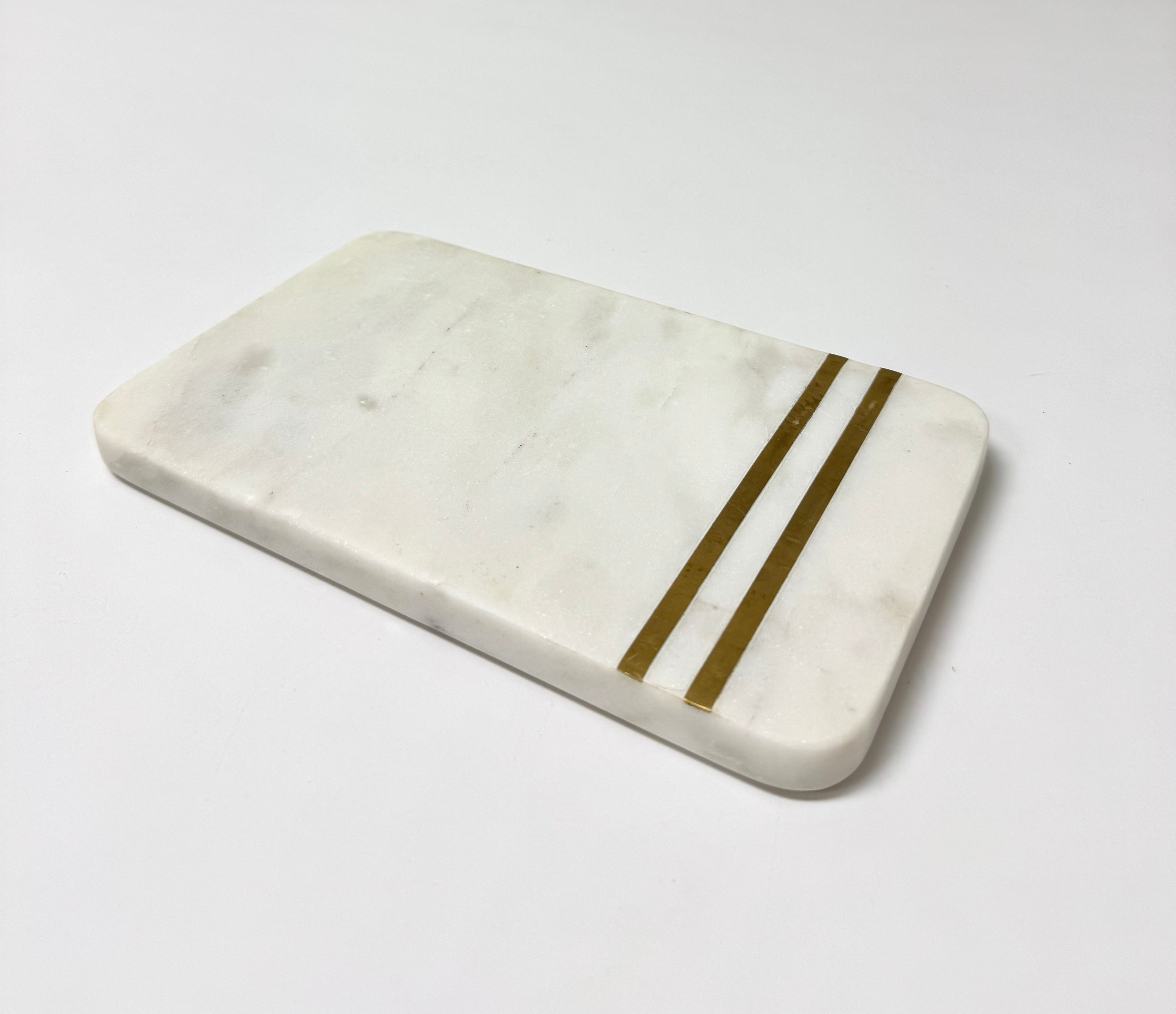 Small White Marble Board with Brass Inlay