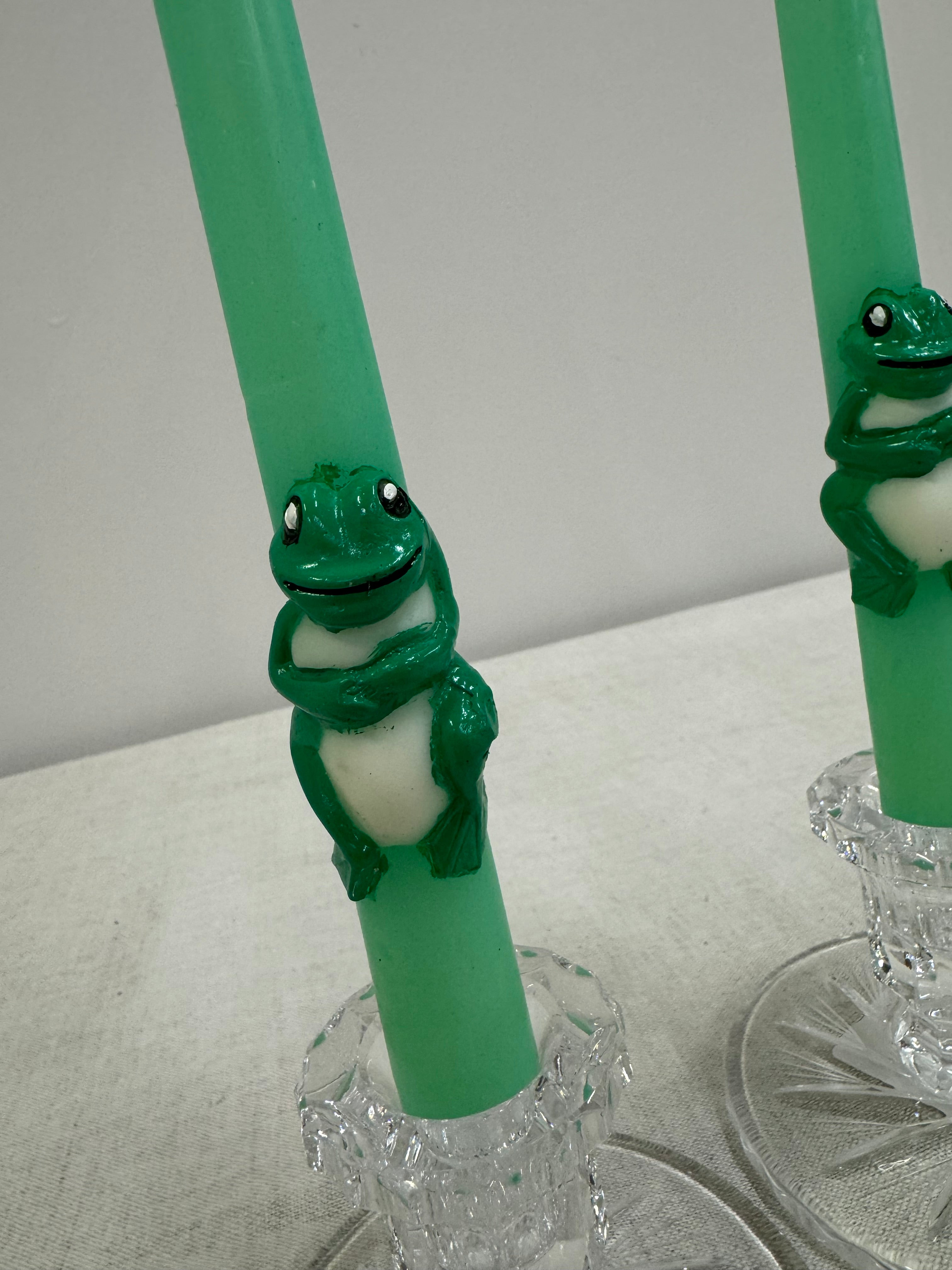 Green Frog Taper Candles Set of 2