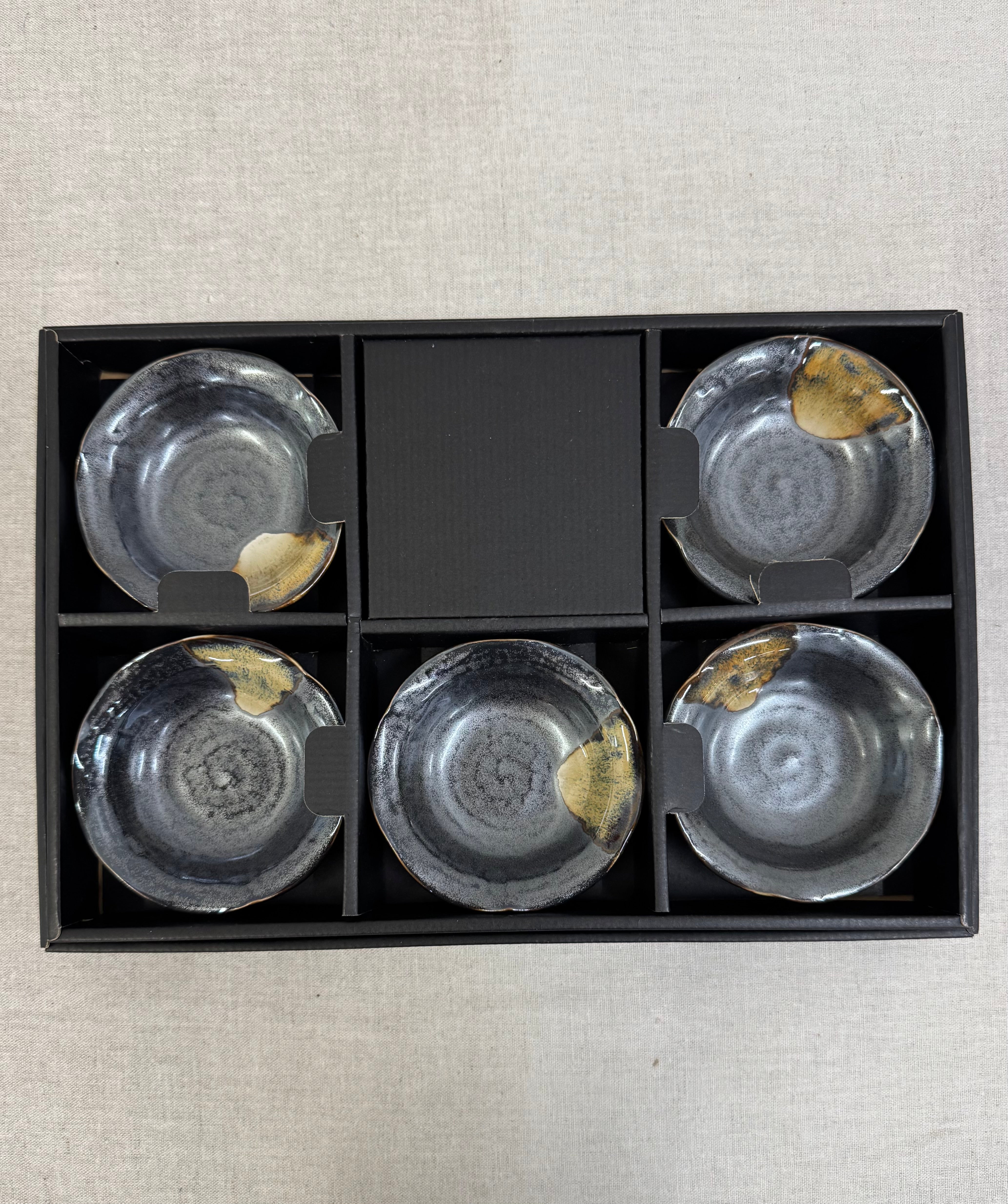 Japanese Iridescent Slate Gray Sushi Bowls Set of 5