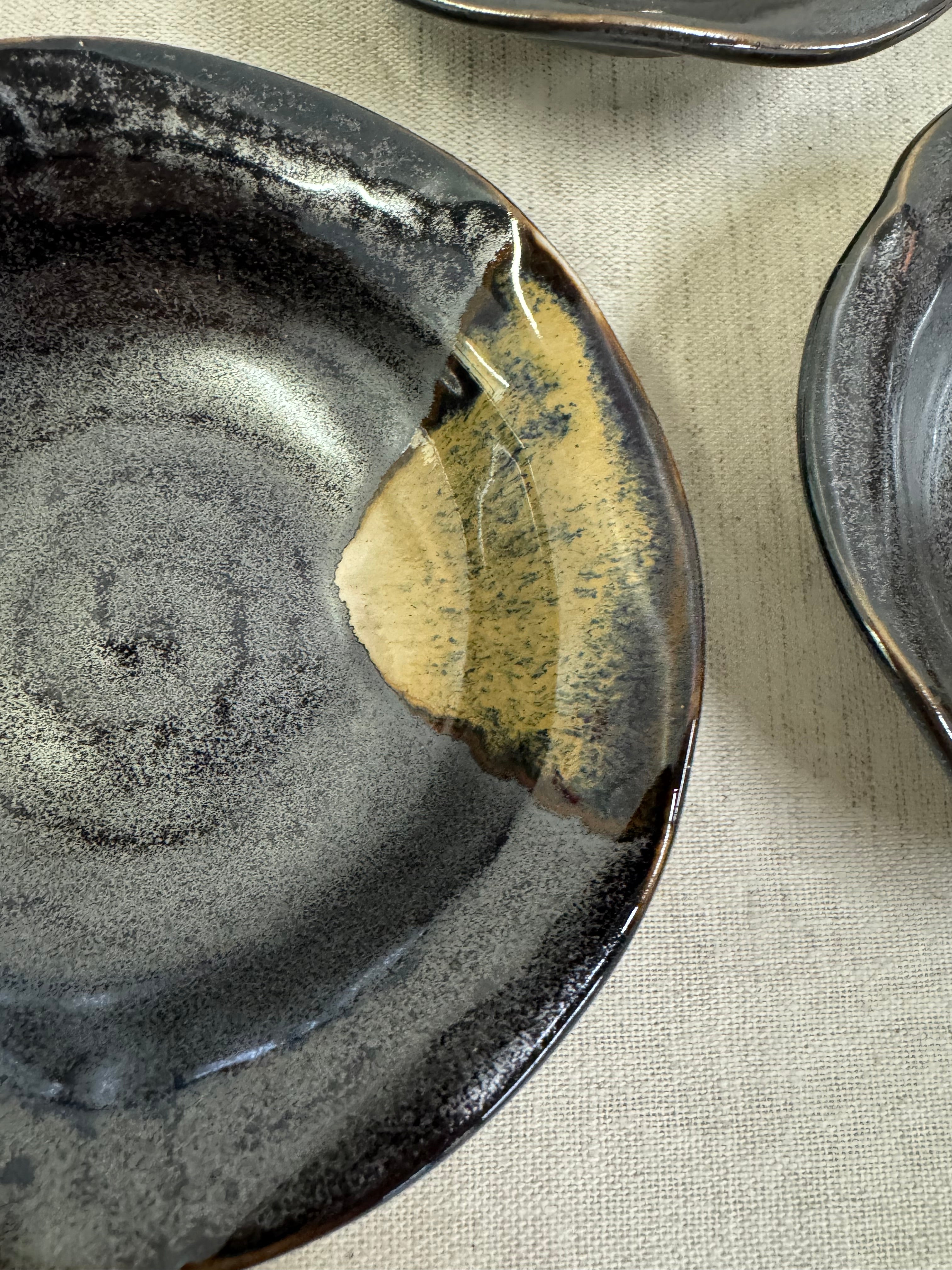 Japanese Iridescent Slate Gray Sushi Bowls Set of 5