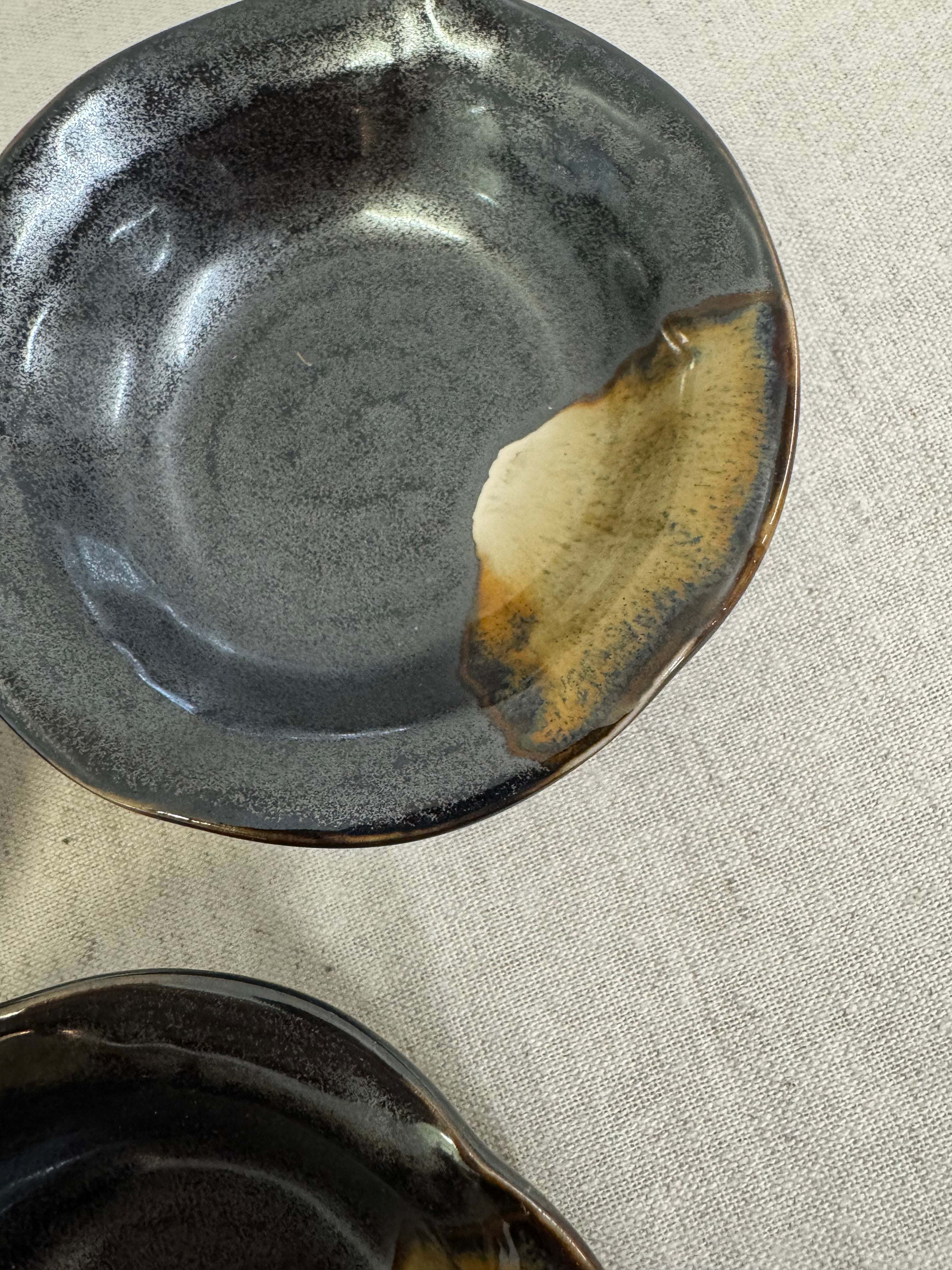 Japanese Iridescent Slate Gray Sushi Bowls Set of 5